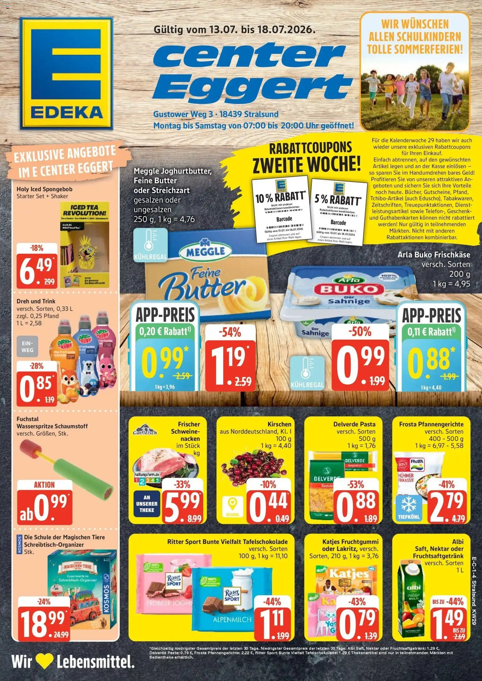 E center Prospekt Stralsund – gültig ab 13.07.2026 | Seite: 1 | Produkte: Katjes, Kirschen, Arla buko, Frischkase