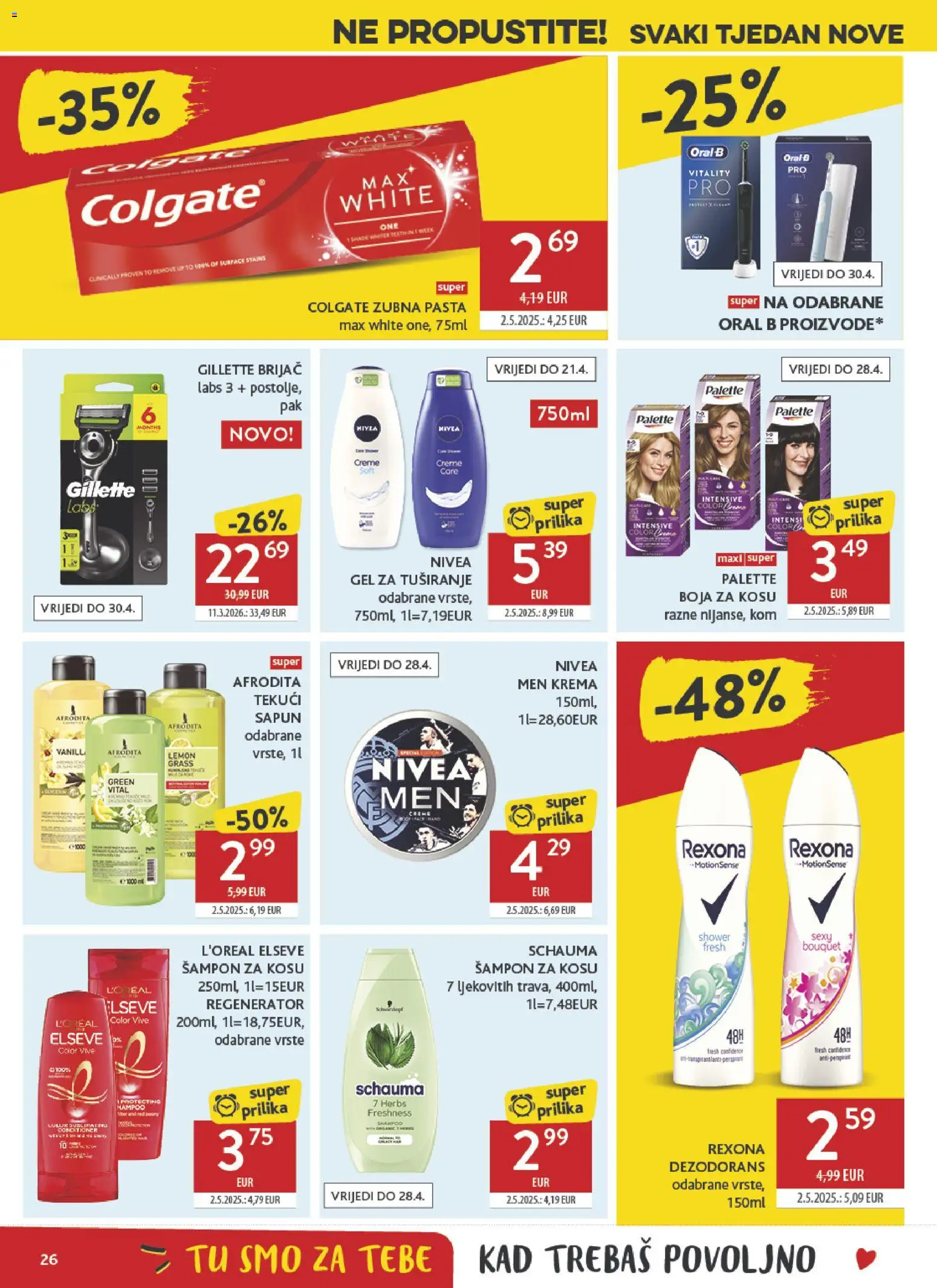 Konzum katalog | vrijedi od 08.04.2026 | Stranica: 26 | Proizvodi: Regenerator, Boja za kosu, Gel za tuširanje, Krema