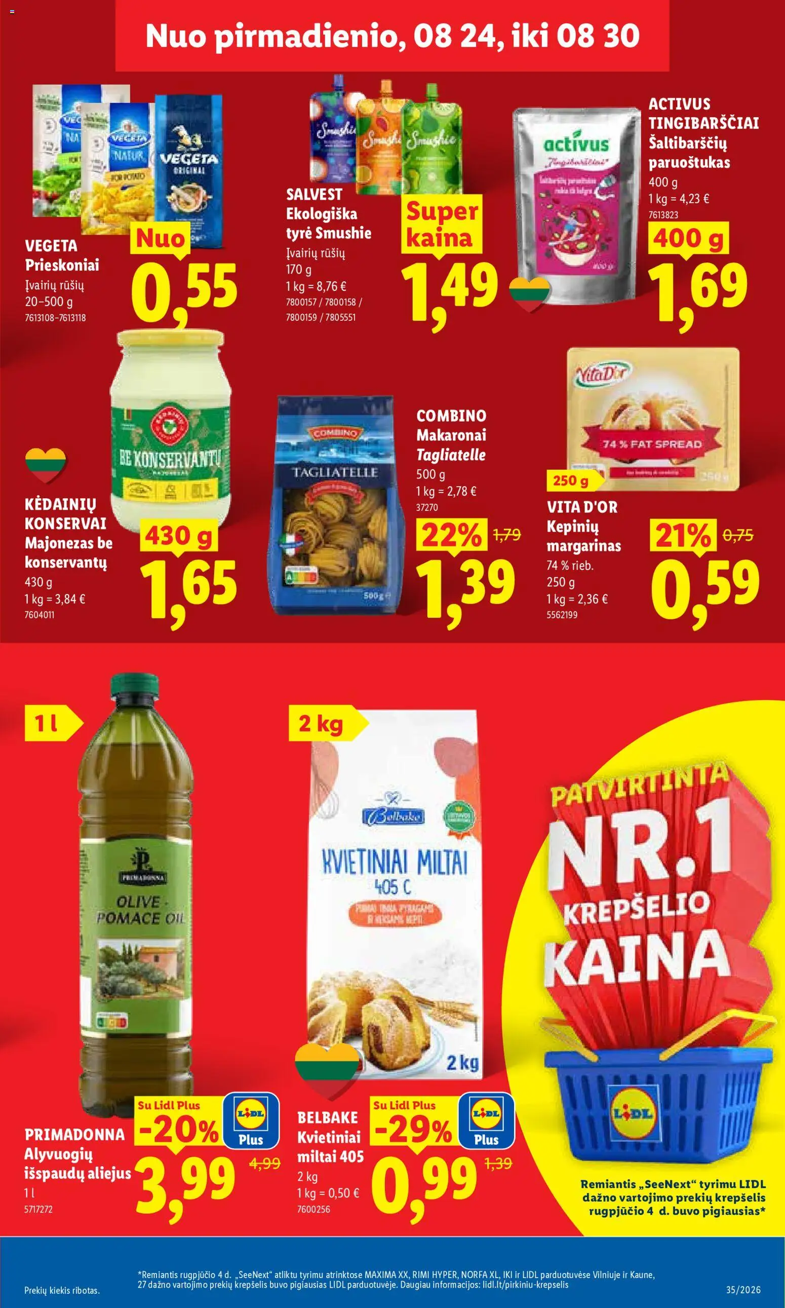 LIDL akcijos nuo 2026.08.24 | Puslapis: 11 | Prekių: Aliejus, Majonezas, Miltai, Makaronai
