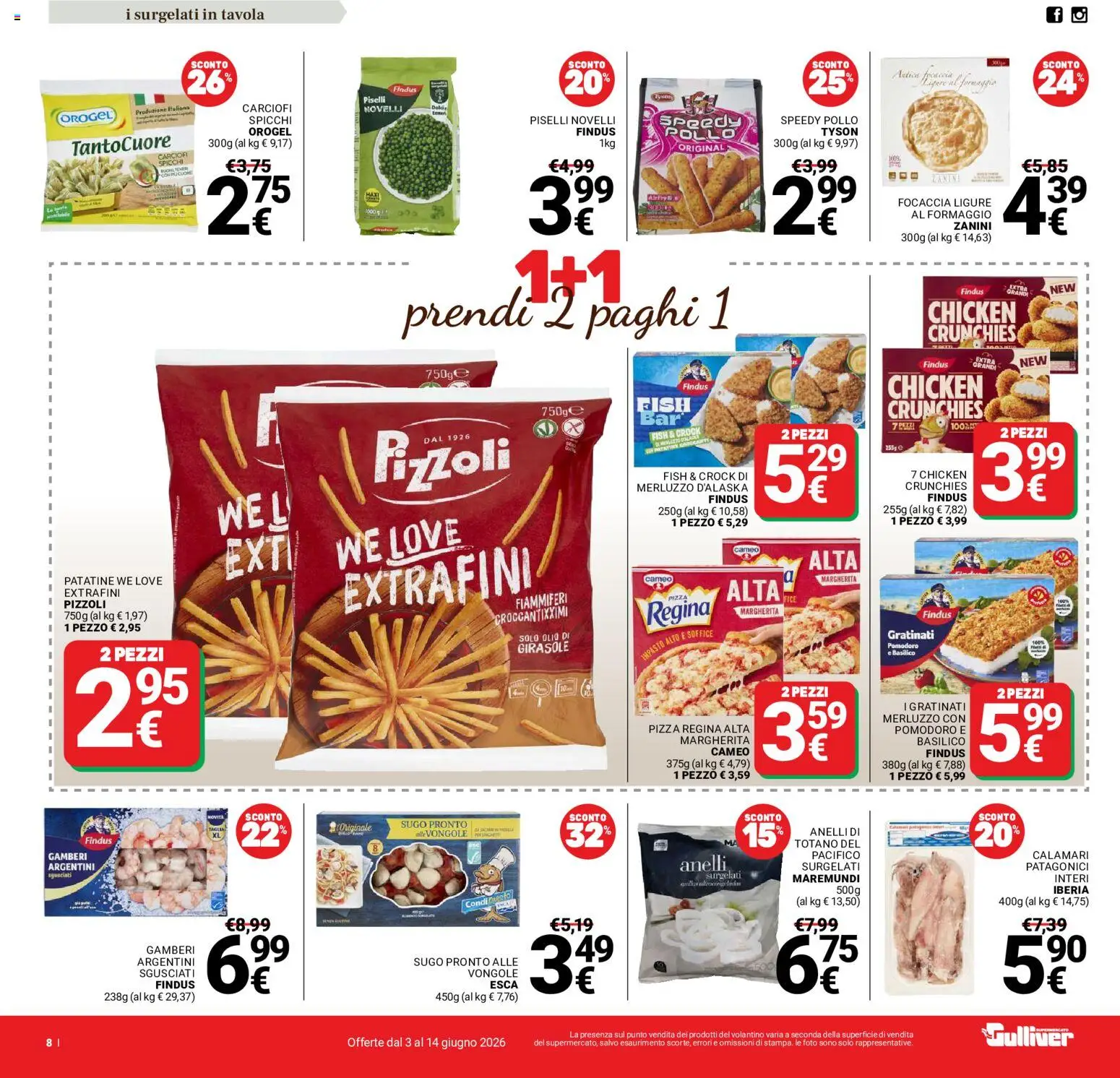 Volantino Gulliver del 03.06.2026 | Pagina: 8 | Prodotti: Pizza, Gamberi, Formaggio, Totano