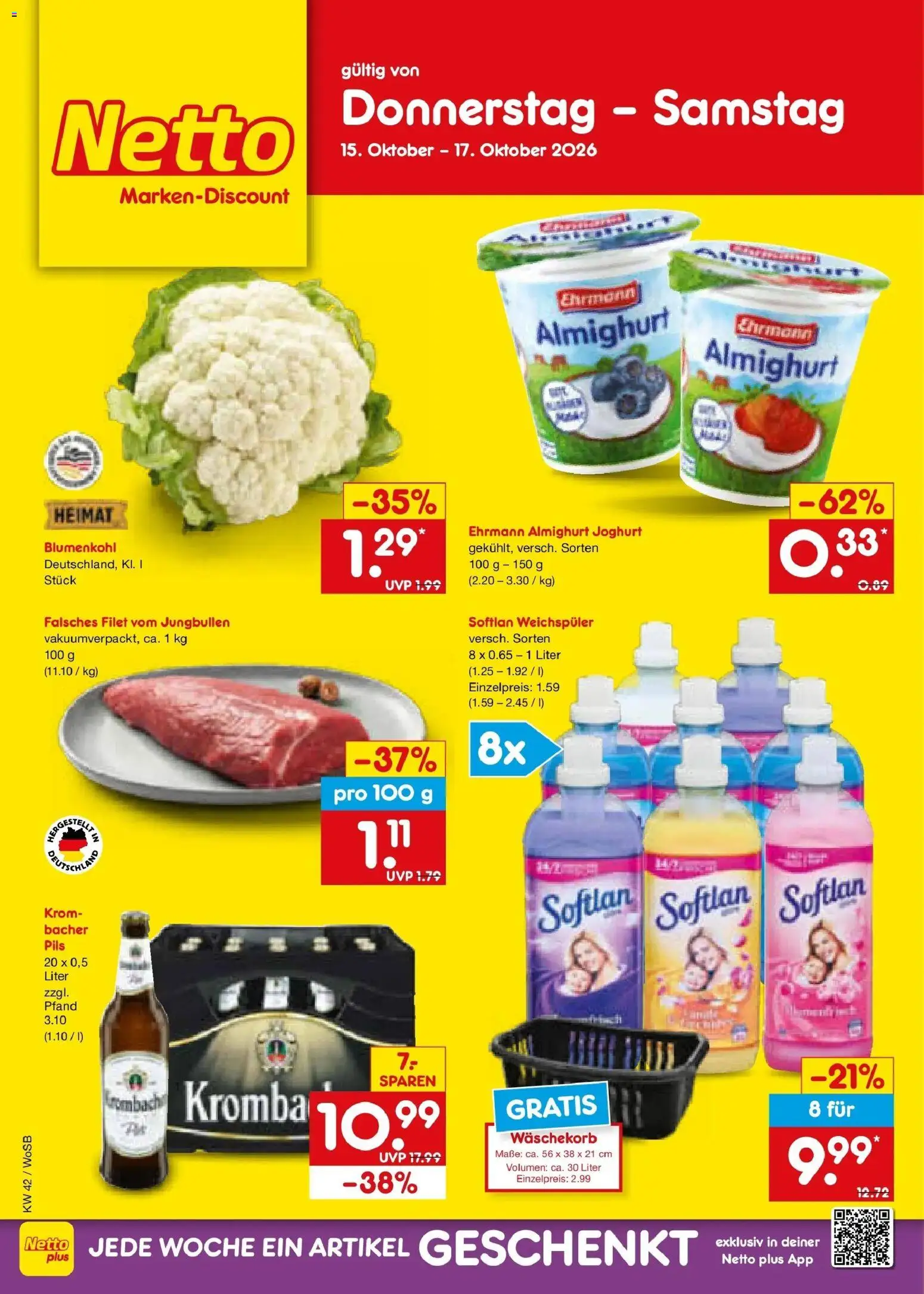 Netto Marken-Discount Prospekt Ludwigshafen-Edigheim (ab 12.10.2026) » Angebote | Seite: 60 | Produkte: Ehrmann almighurt, Joghurt, Pils, Blumenkohl