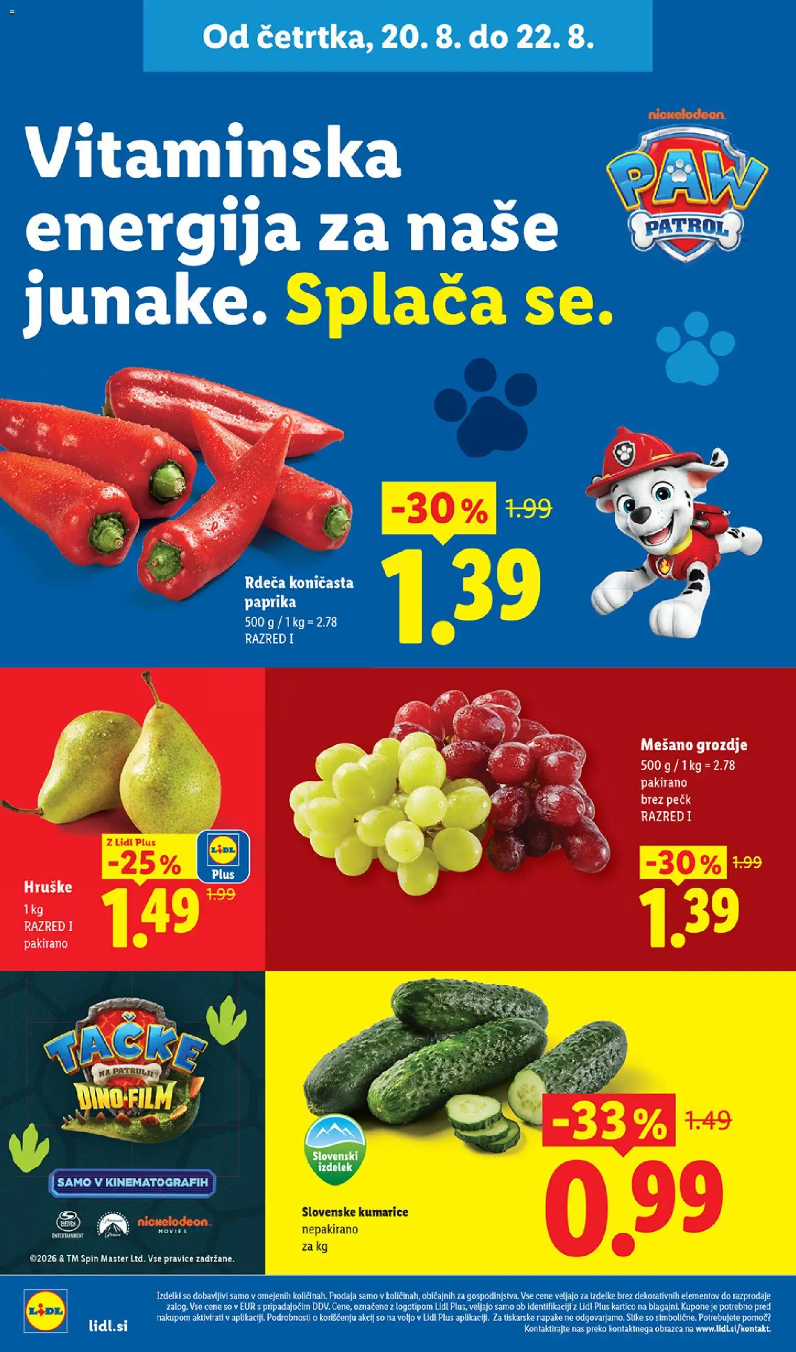 Novi Lidl katalog ponudbe – veljaven od 20.08.2026 | Stran: 4 | Izdelki: Grozdje, Paprika, Kumarice, Hruške