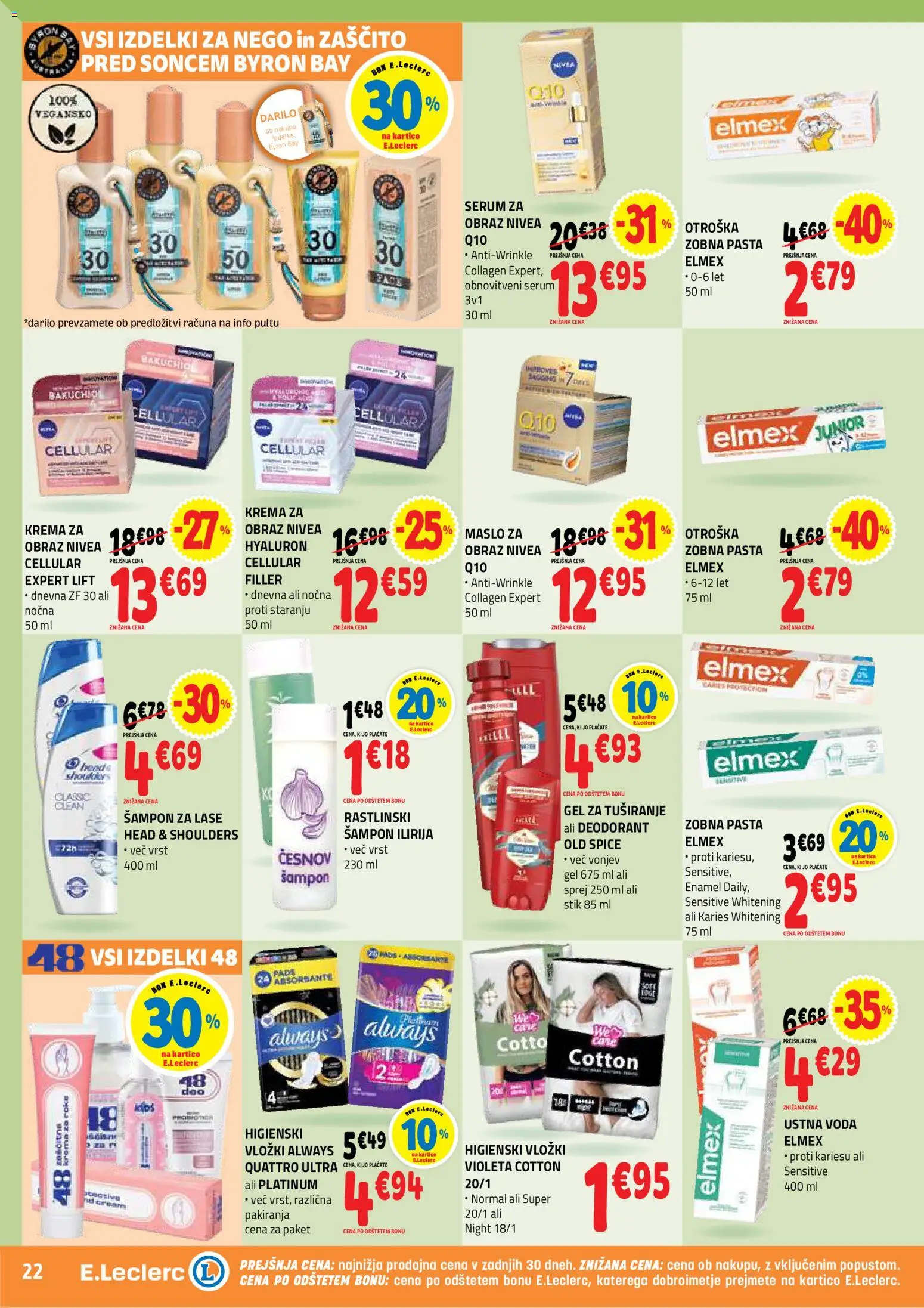 Novi E.leclerc katalog ponudbe – veljaven od 15.07.2026 | Stran: 22 | Izdelki: Vložki, Maslo, Deodorant, Krema za obraz