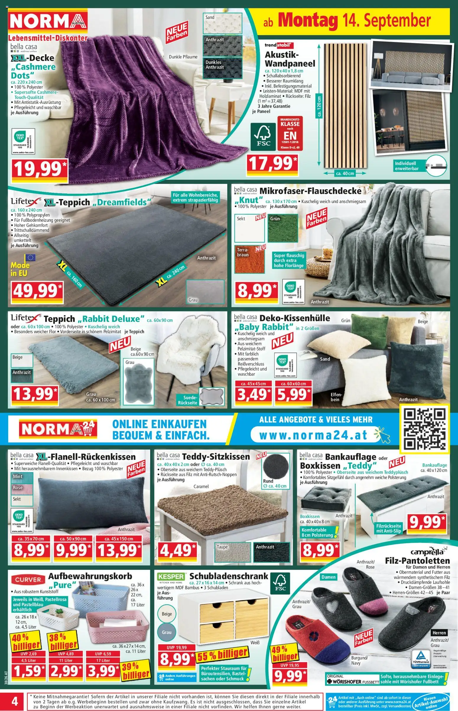 Norma Flugblatt gültig ab 14.09.2026 | Seite: 4 | Produkte: Bein, Schrank, Teppich