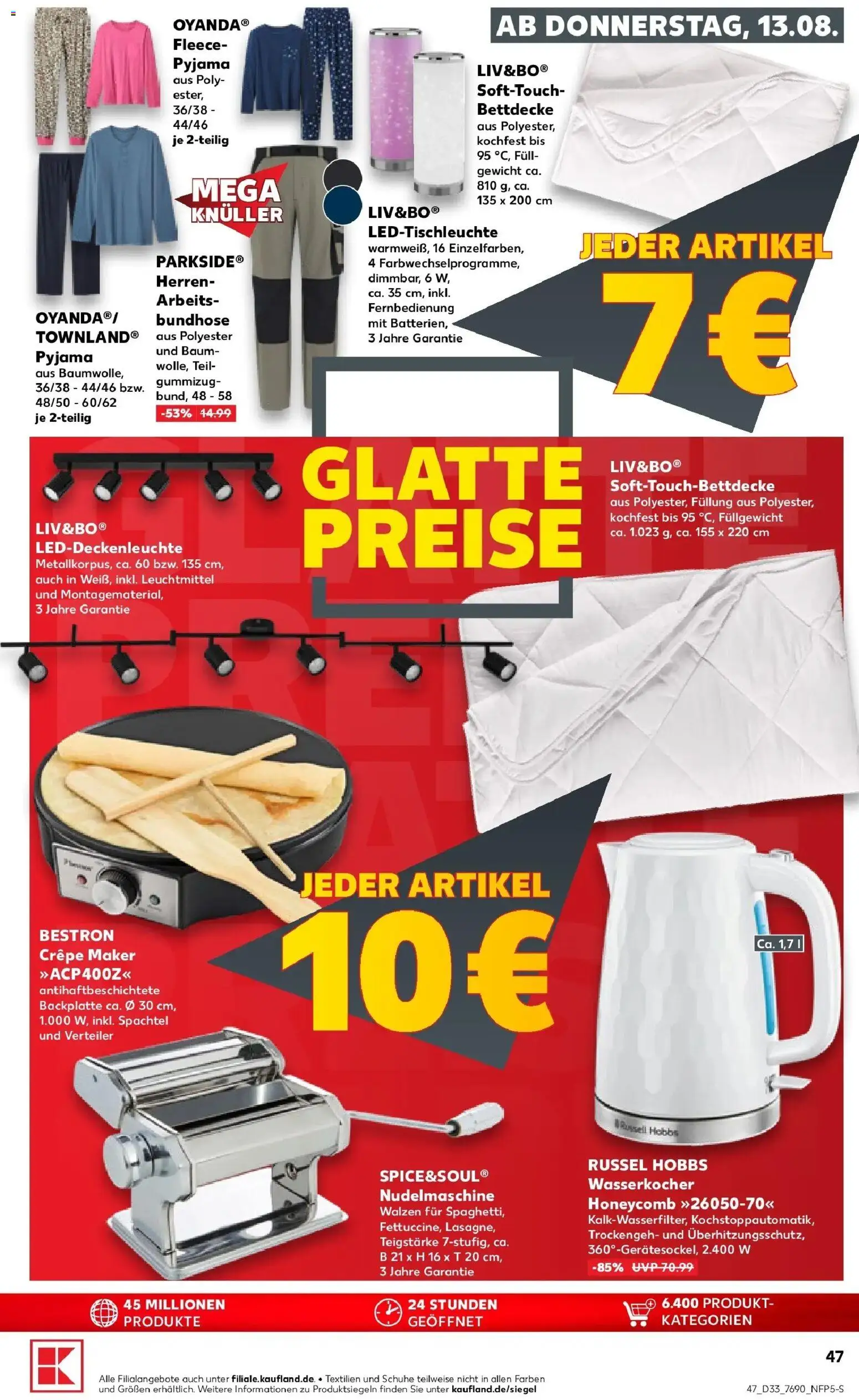Prospekt Kaufland ab 13.08.2026 » Angebote Online zum Blättern | Seite: 47 | Produkte: Gewicht, Wasserkocher, Lasagne, Pyjama