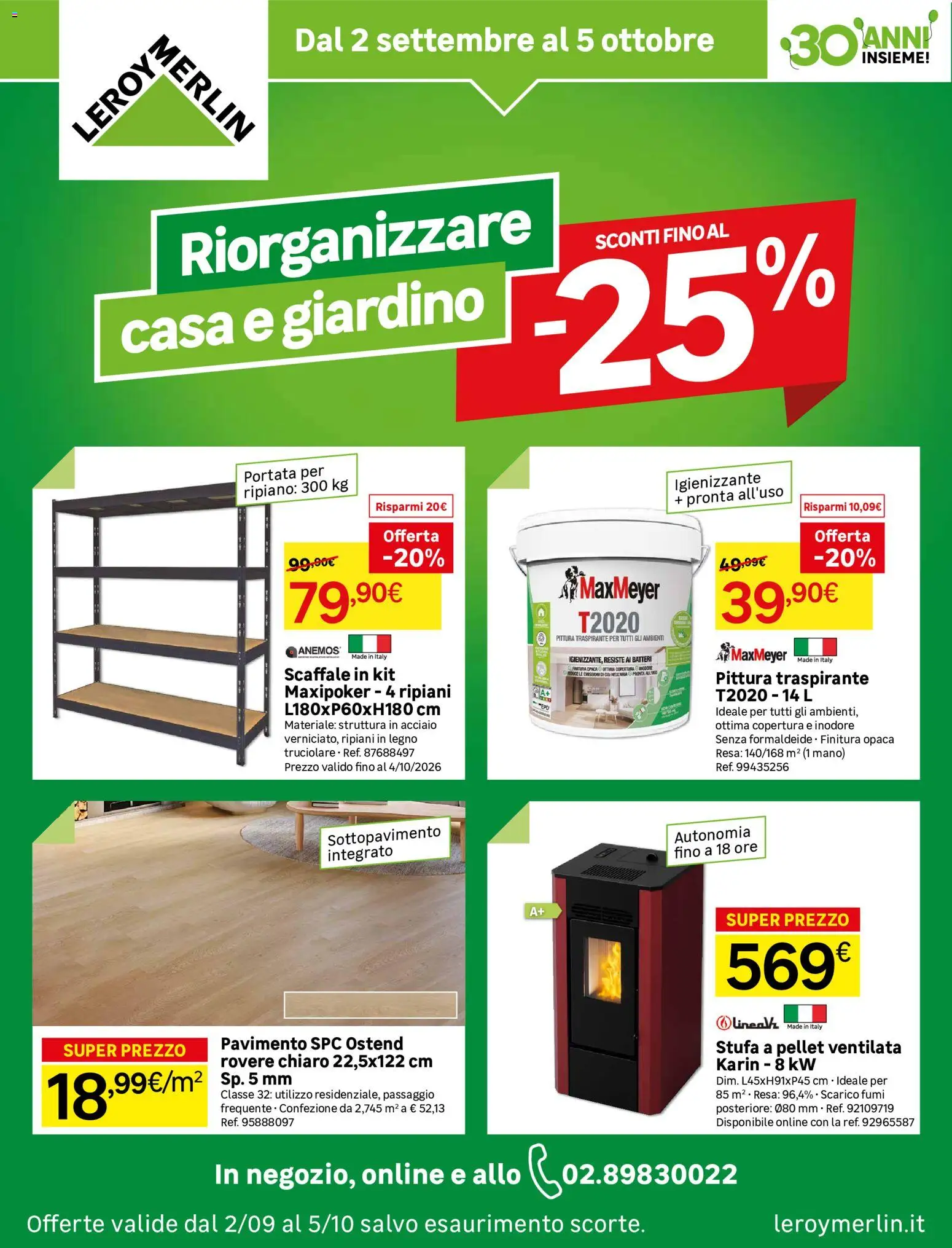 Volantino Leroy Merlin del 02/09/2026 | Pagina: 1 | Prodotti: Pellet, Pavimento, Stufa, Pittura