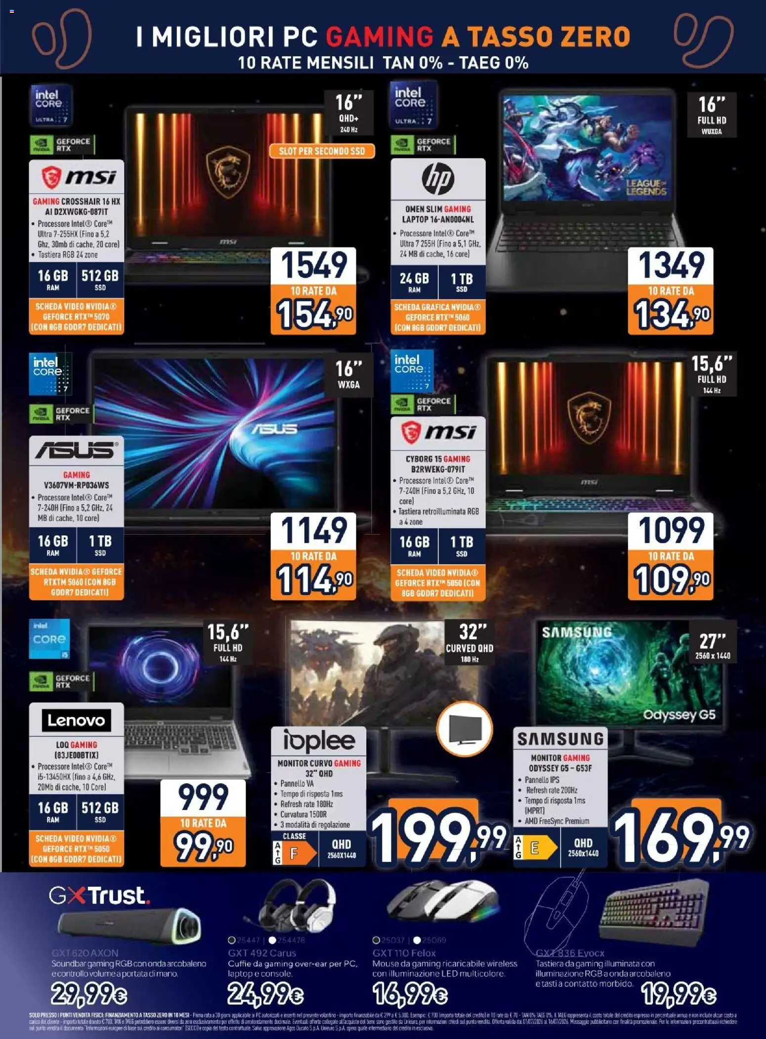 Volantino Unieuro del 01/07/2026 | Pagina: 17 | Prodotti: Monitor, Tastiera, Cuffie, Samsung