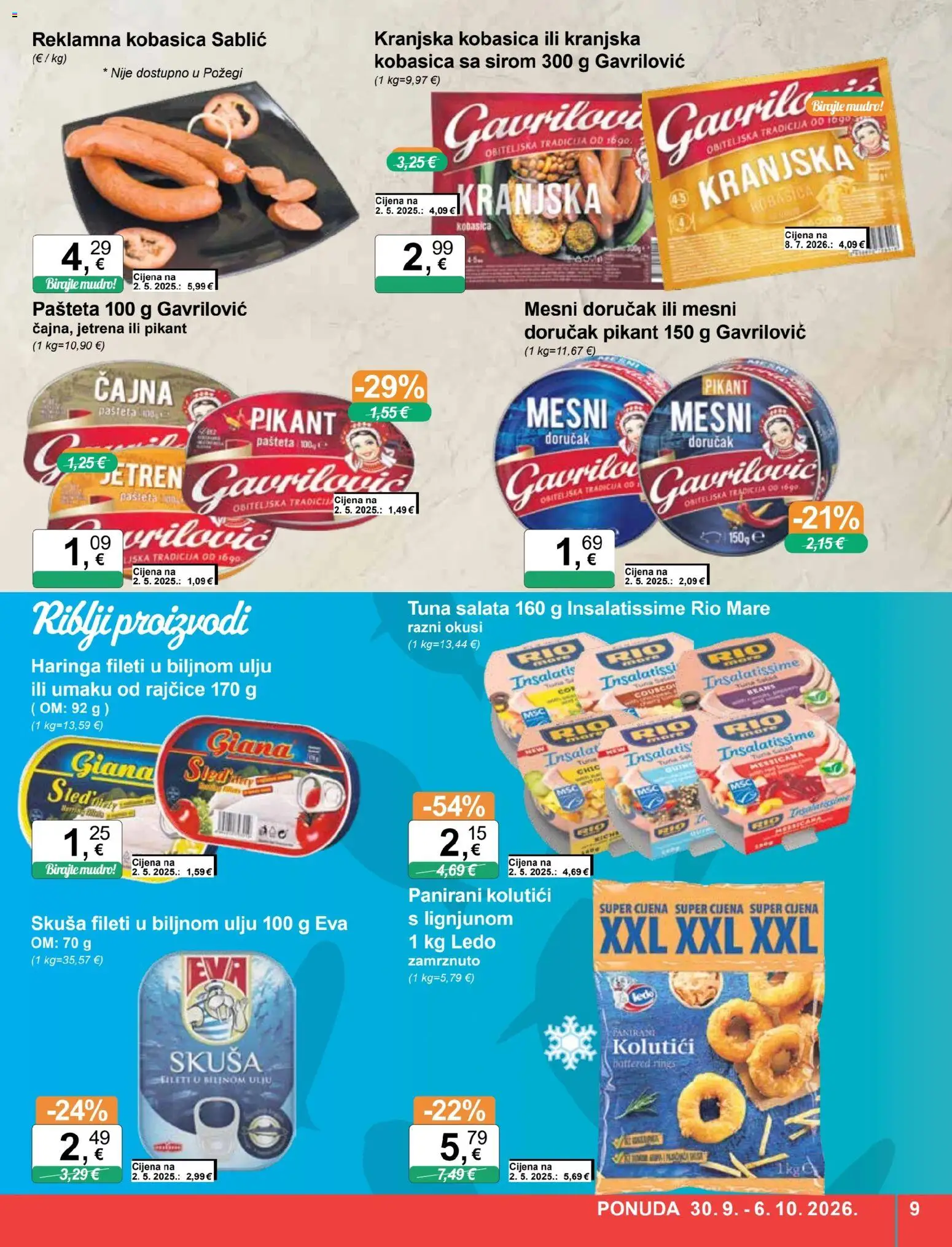 KTC katalog | vrijedi od 30.09.2026 | Stranica: 9 | Proizvodi: Haringa, Mesni doručak, Skuša, Kobasica