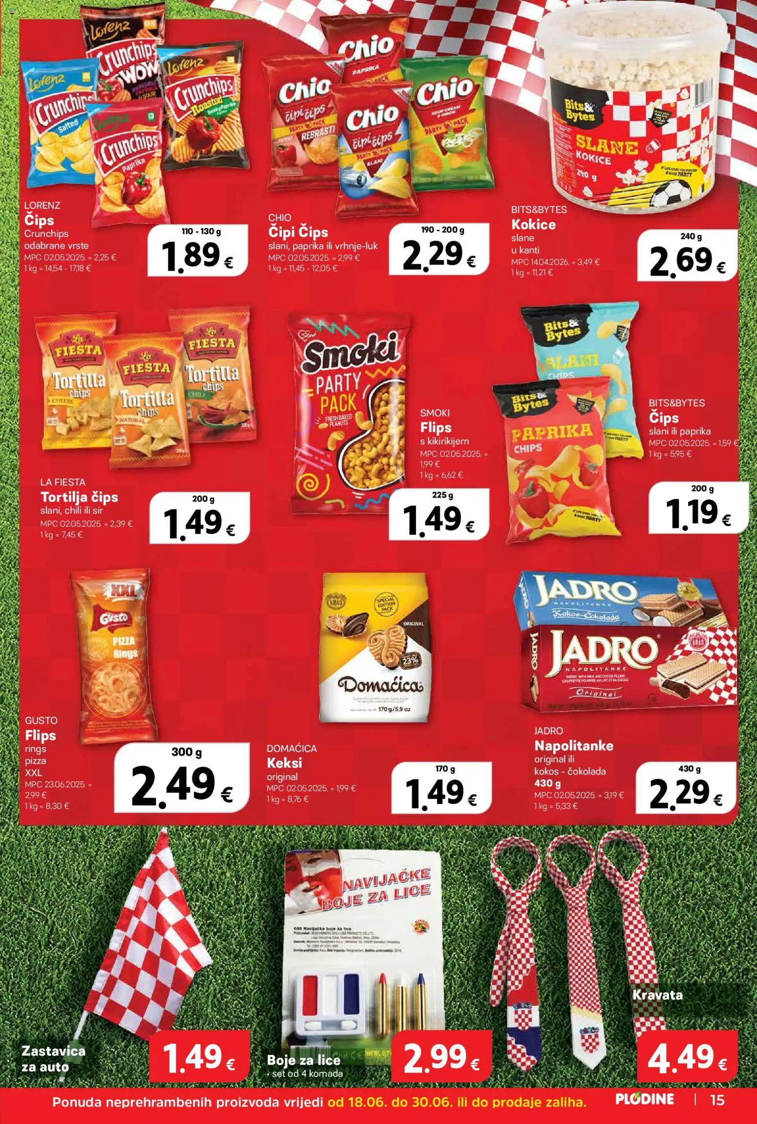 Plodine katalog | vrijedi od 18.06.2026 | Stranica: 15 | Proizvodi: Čokolada, Paprika, Kokice, Napolitanke