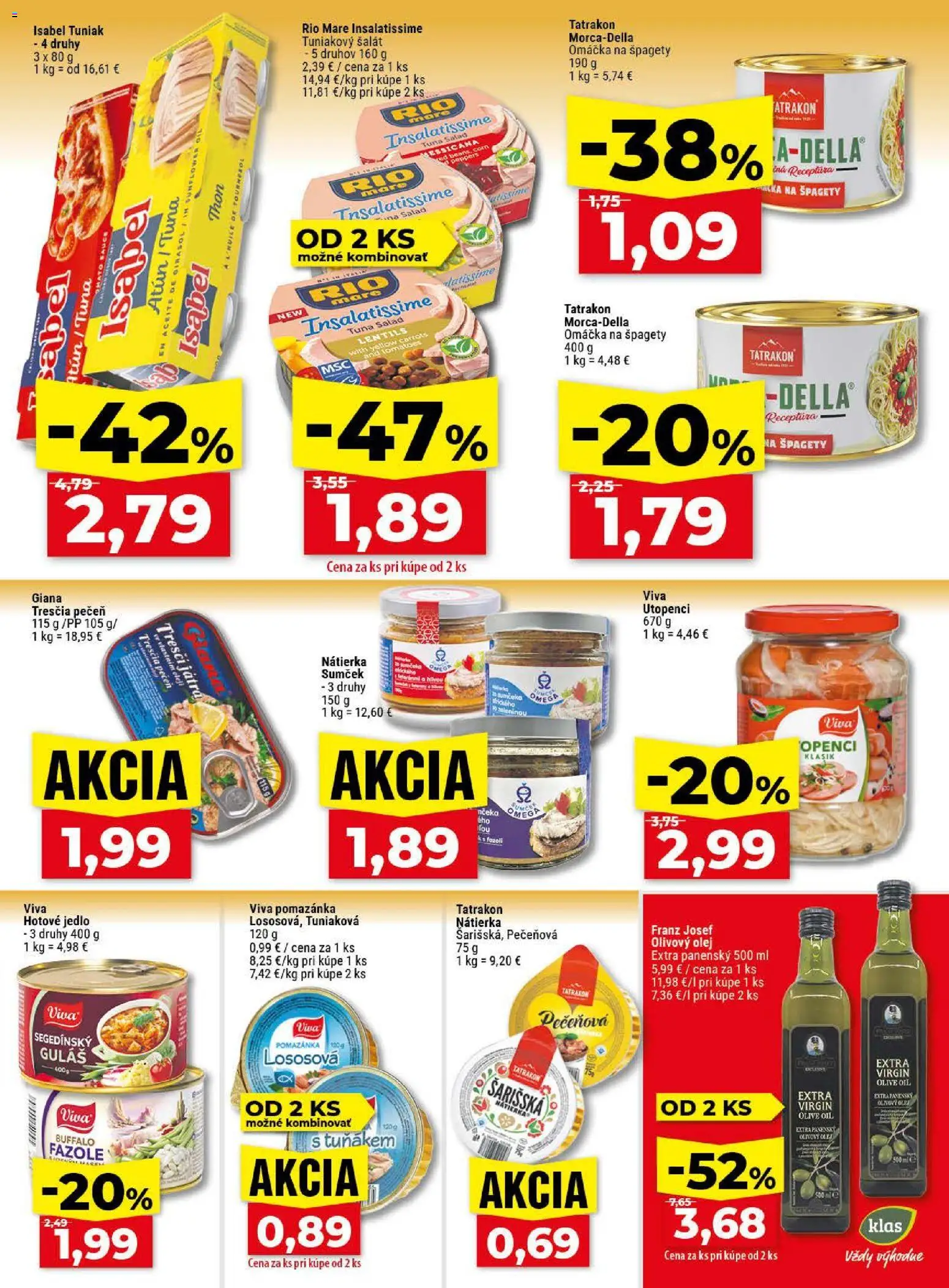 Nové Klas akcie – leták je platný od 04.05.2026 | Strana: 16 | Produkty: Rio Mare, Šalát, Omáčka, Špagety