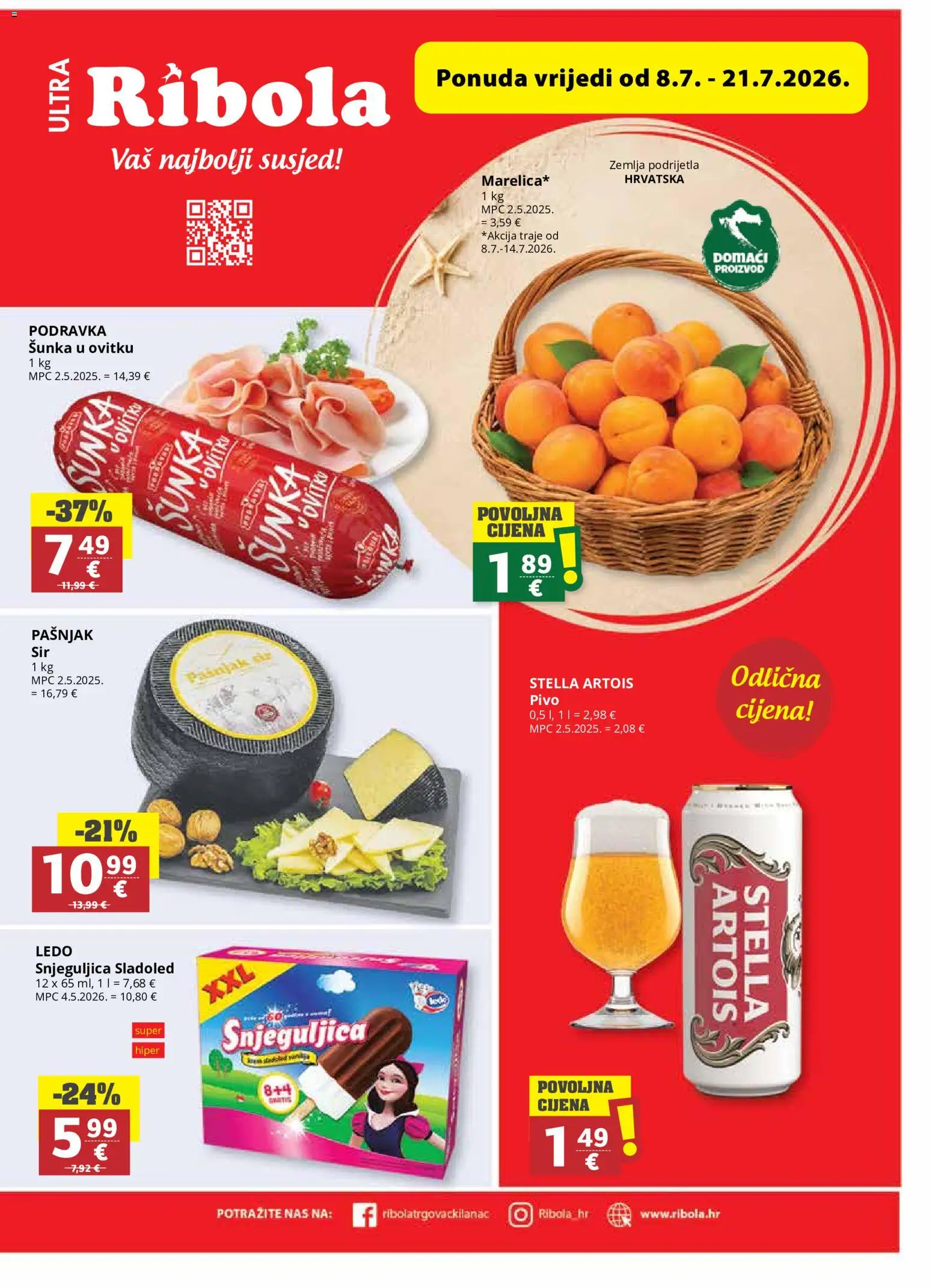 Ribola katalog | vrijedi od 08.07.2026 | Stranica: 1 | Proizvodi: Podravka, Pivo, Ledo, Sladoled