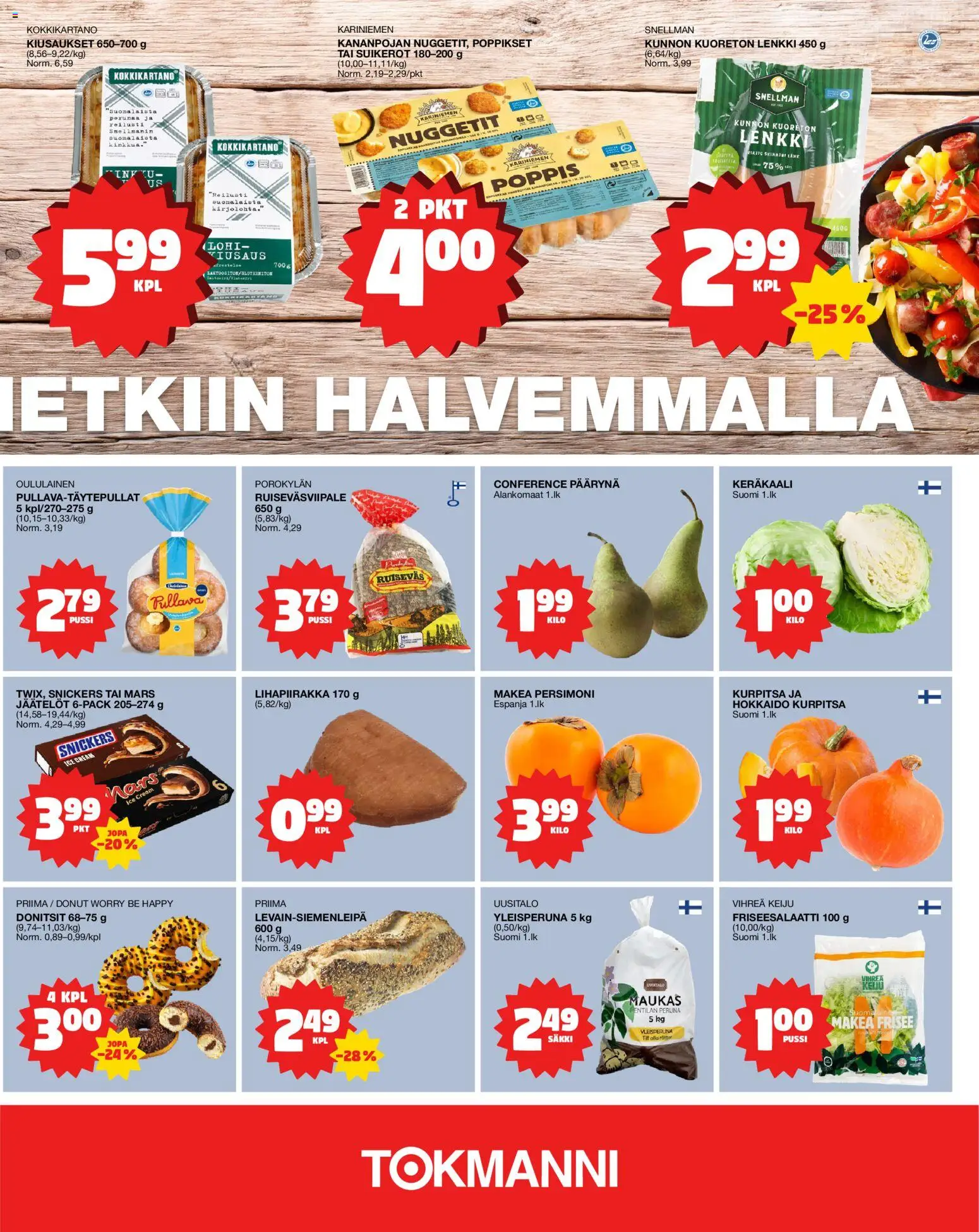 Tokmanni Ruokasanomat – voimassa 15/10/2026 alkaen | Sivu: 3 | Tuotteet: Lohi, Keräkaali, Peruna, Kurpitsa