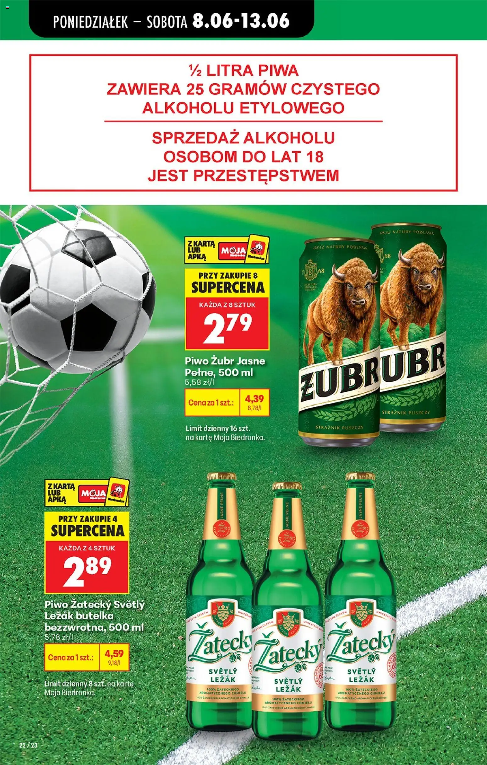 Biedronka gazetka od poniedziałku od 08.06.2026 | Strona: 24 | Produkty: Piwo żubr, Karta, Leżak, Piwo