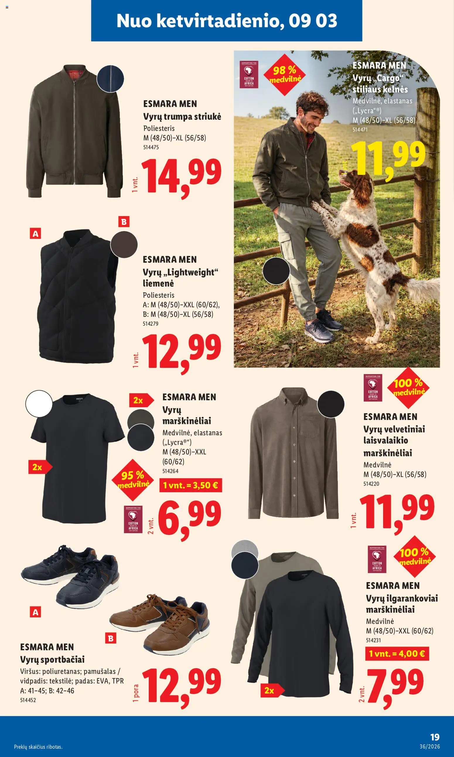 LIDL akcijos nuo 2026.08.31 | Puslapis: 19 | Prekių: Marškinėliai, Liemenė, Kelnes, Sportbačiai