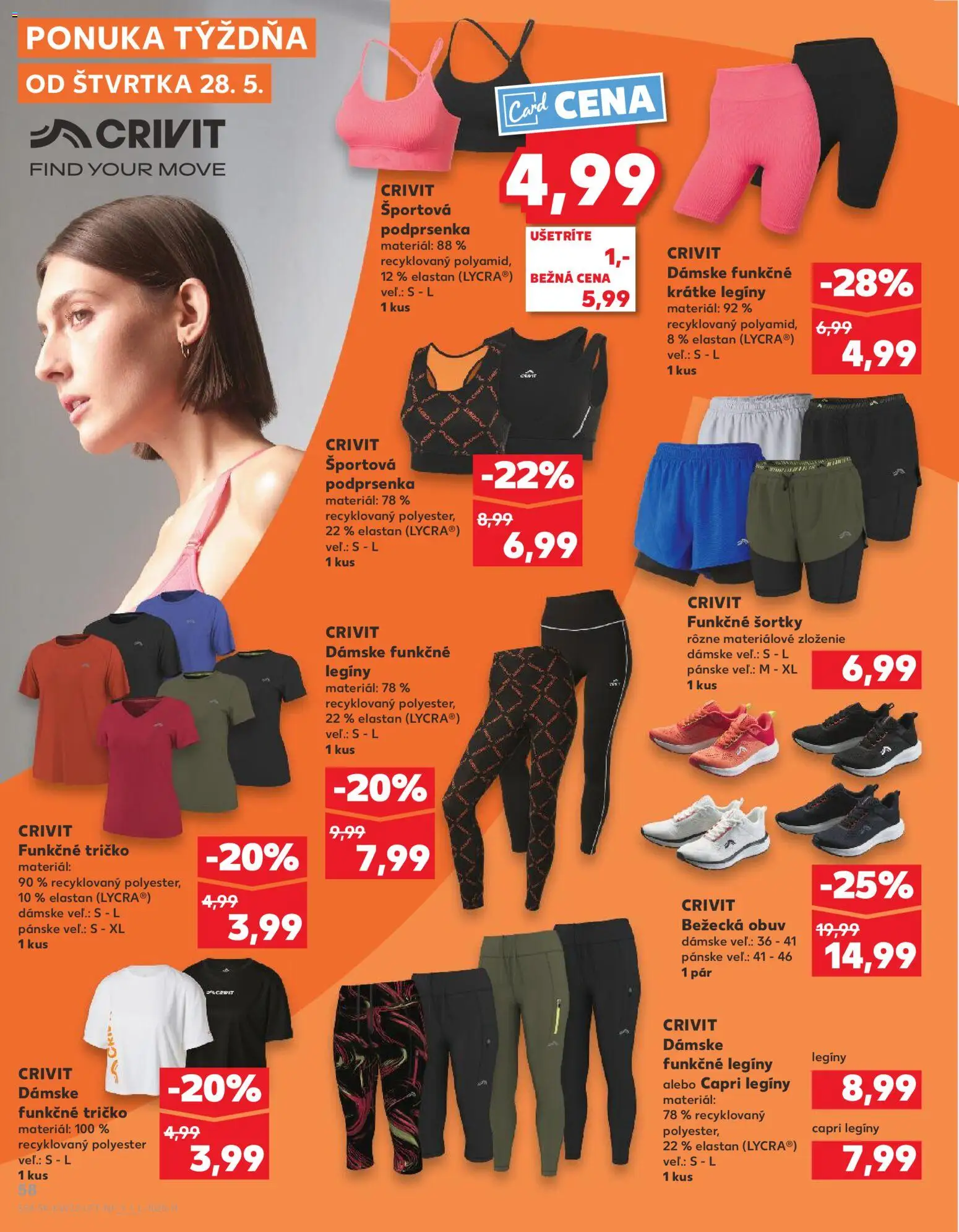 Nové Kaufland akcie – leták je platný od 28.05.2026 | Strana: 58 | Produkty: Tričko, Podprsenka, Legíny