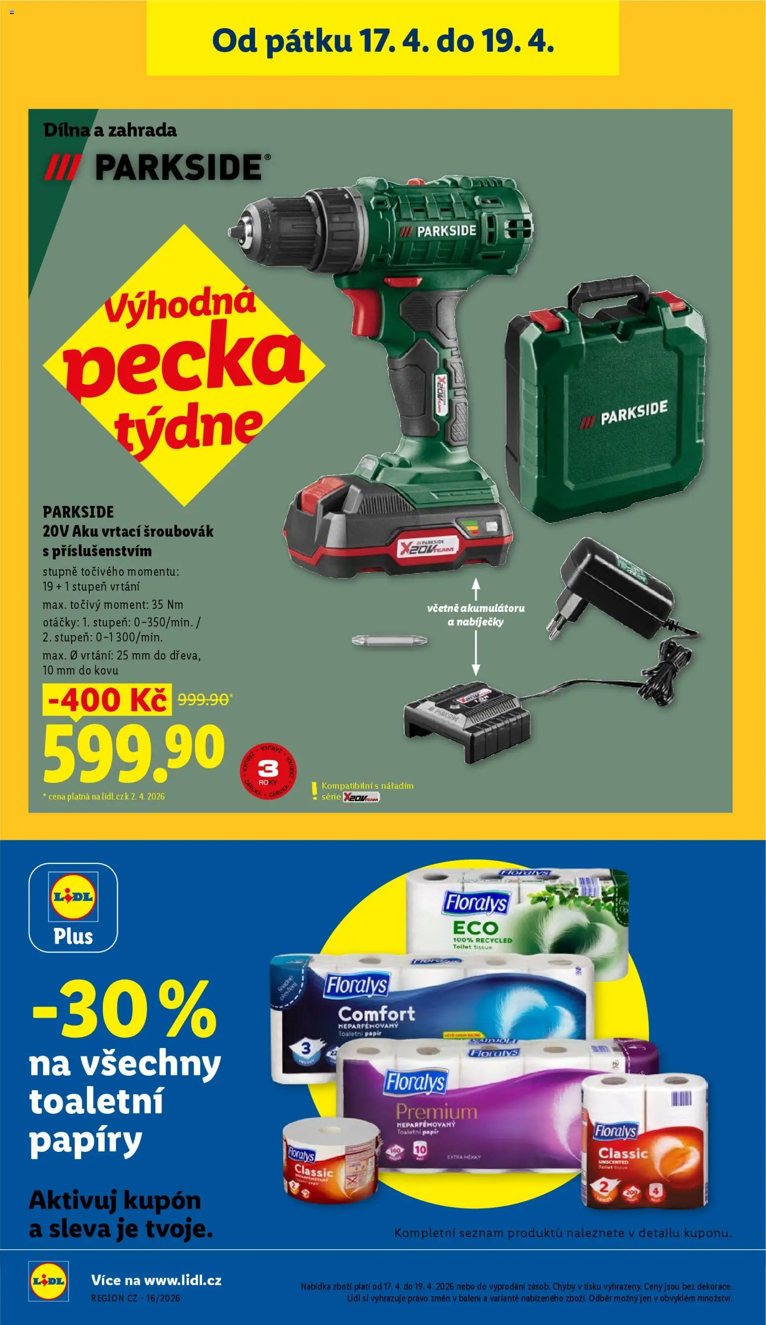 Lidl leták od 16.04.2026 | Strana: 38 | Produkty: Parkside, Zahrada, Šroubovák, Toaletní papír