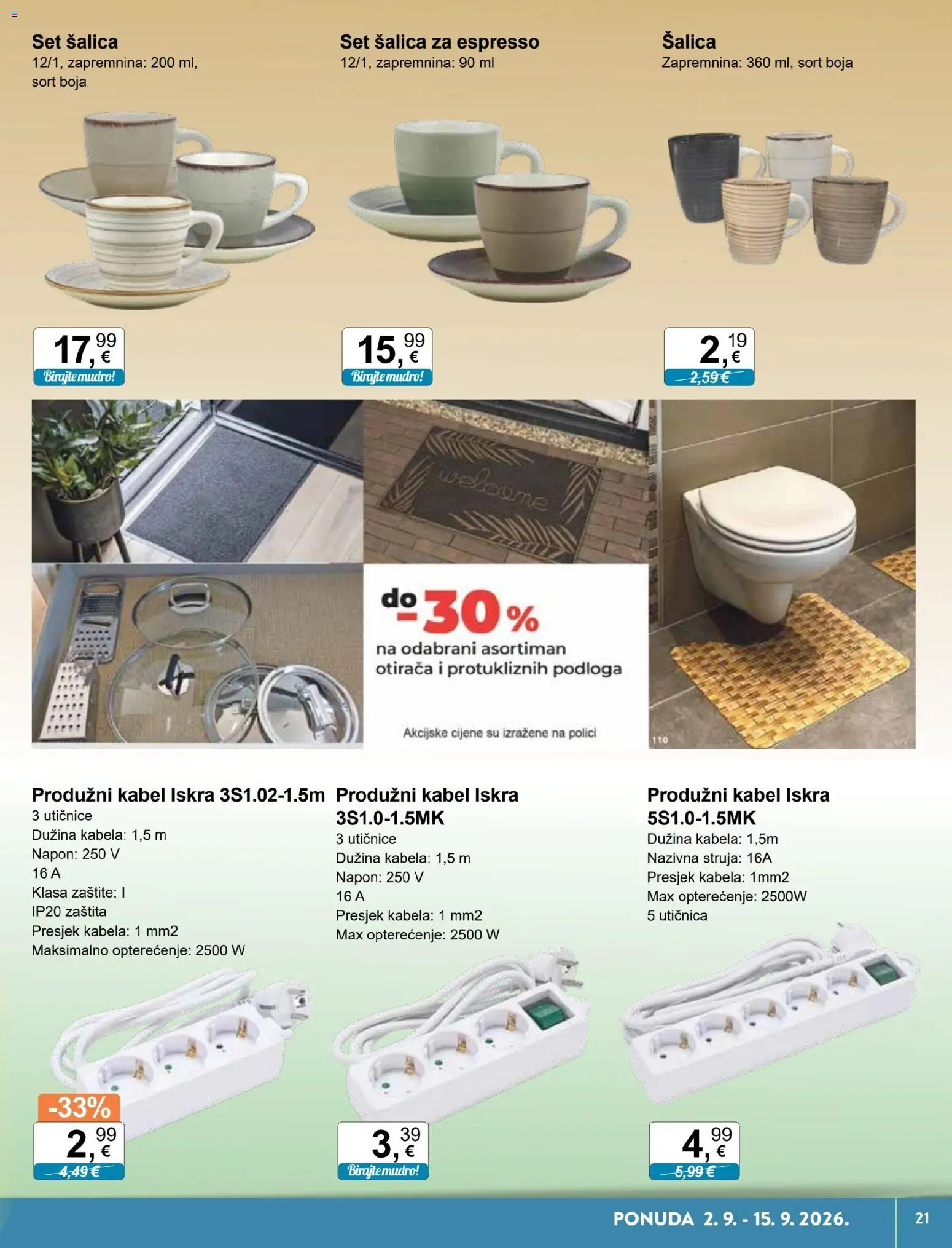 KTC katalog | vrijedi od 02.09.2026 | Stranica: 15 | Proizvodi: Utičnica, Podloga, Šalica, Kabel