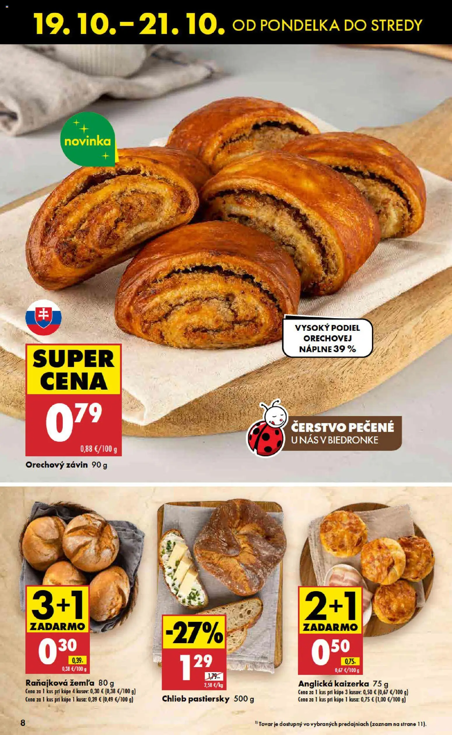 Nové Biedronka akcie – leták je platný od 19.10.2026 | Strana: 8 | Produkty: Chlieb, Závin