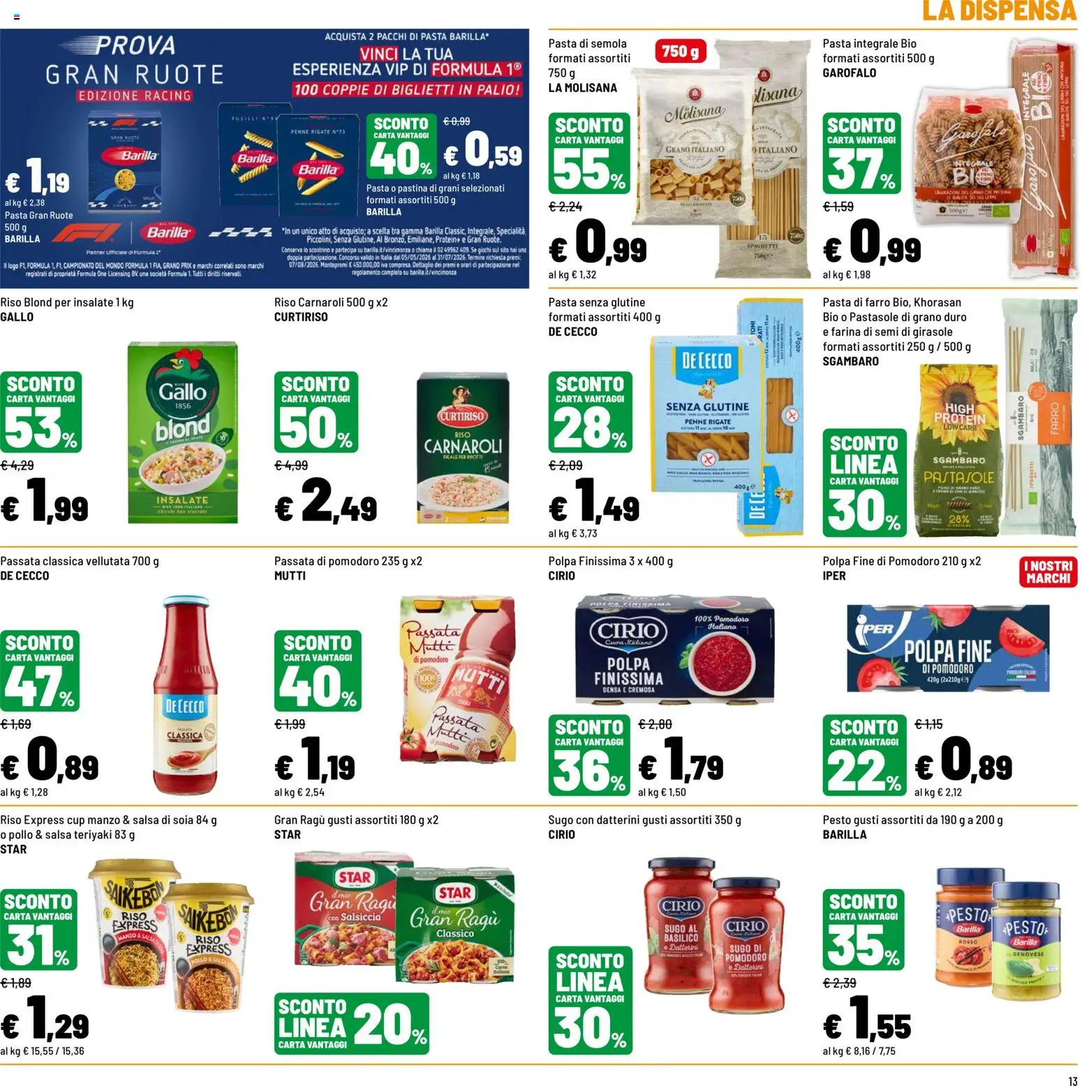 Volantino Iper del 09/07/2026 | Pagina: 13 | Prodotti: Riso Carnaroli, Farina, Passata di pomodoro, Sugo