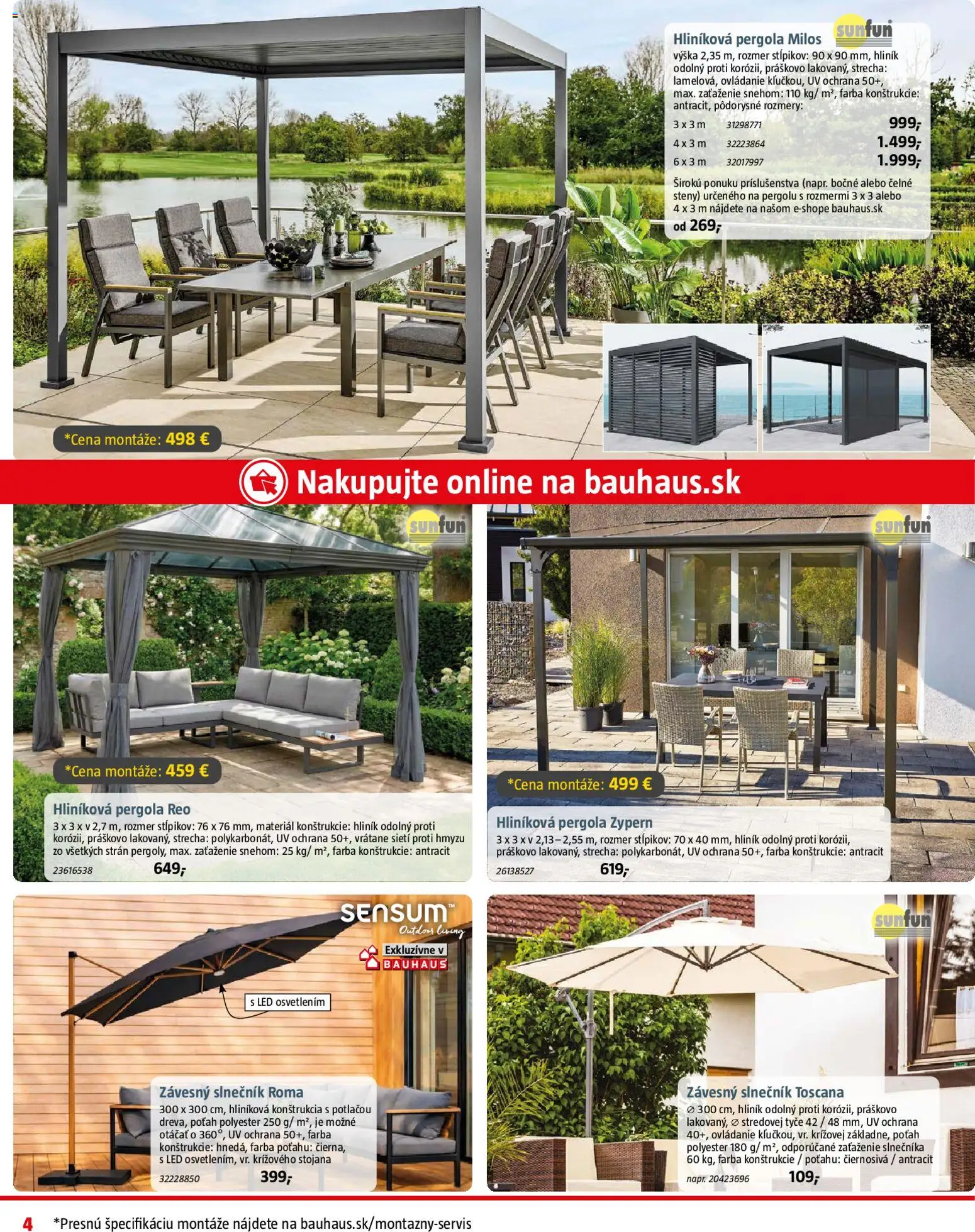 Nové Bauhaus akcie – leták je platný od 29.06.2026 | Strana: 4 | Produkty: Pergola, Led, Slnečník