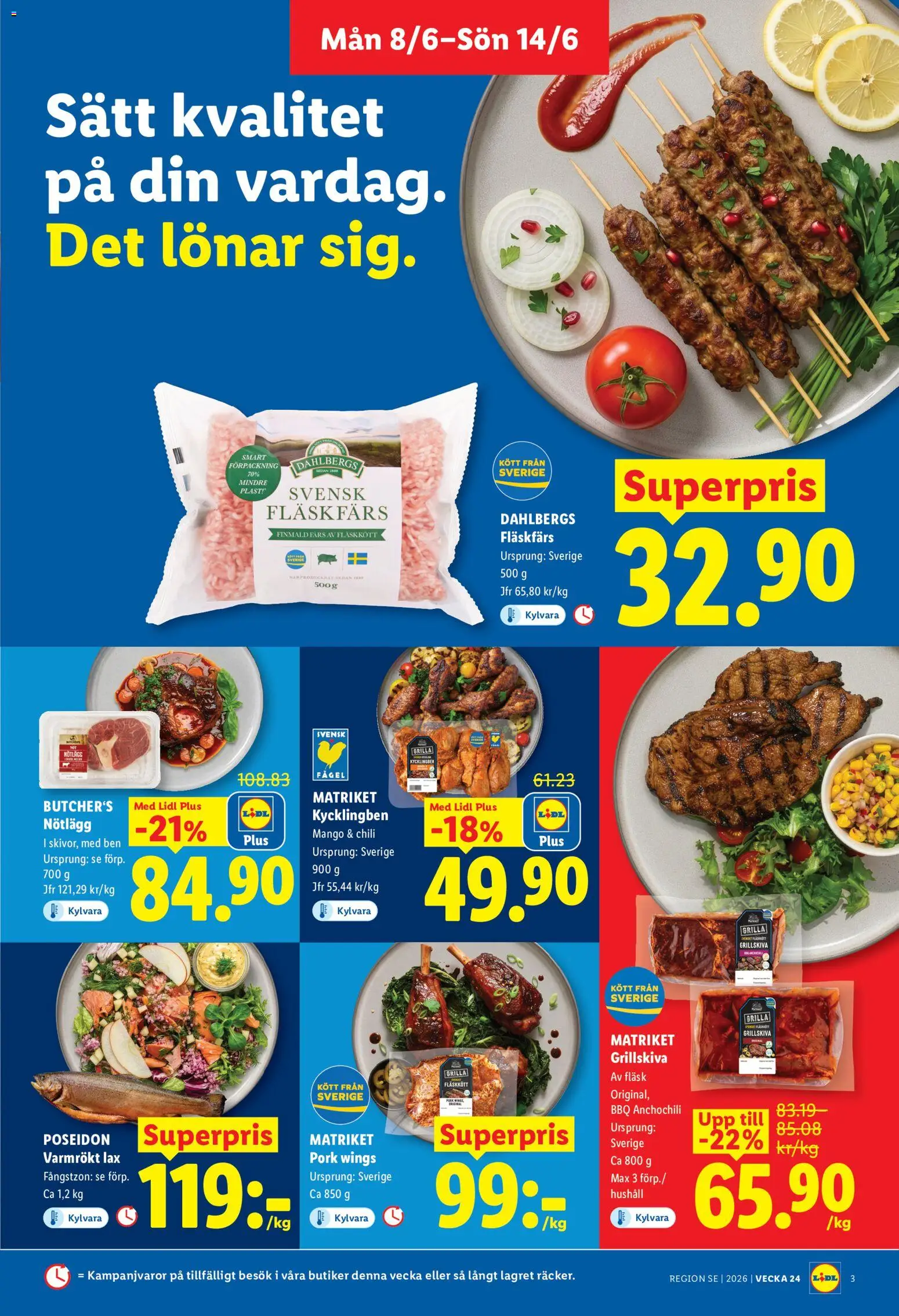 Lidl reklamblad aktuell från 08.06.2026 | Sida: 3 | Produkter: Lax, Chili, Fläsk, Mango