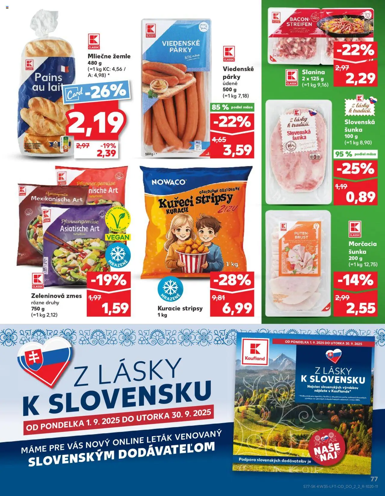 Nové Kaufland akcie – leták je platný od 28.08.2025 | Strana: 77 | Produkty: Šunka, Slanina, Párky, Stripsy