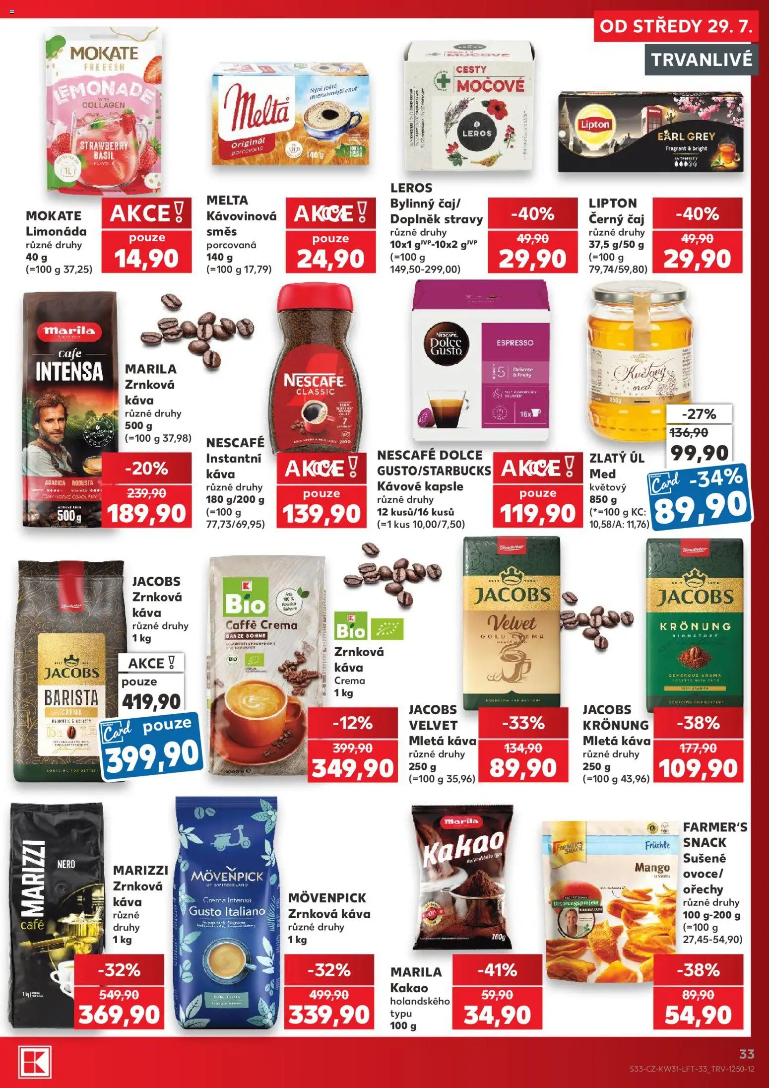 Kaufland leták - Praha 8 od 29.07.2026 | Strana: 33 | Produkty: Limonáda, Kávové kapsle, Med, Velvet