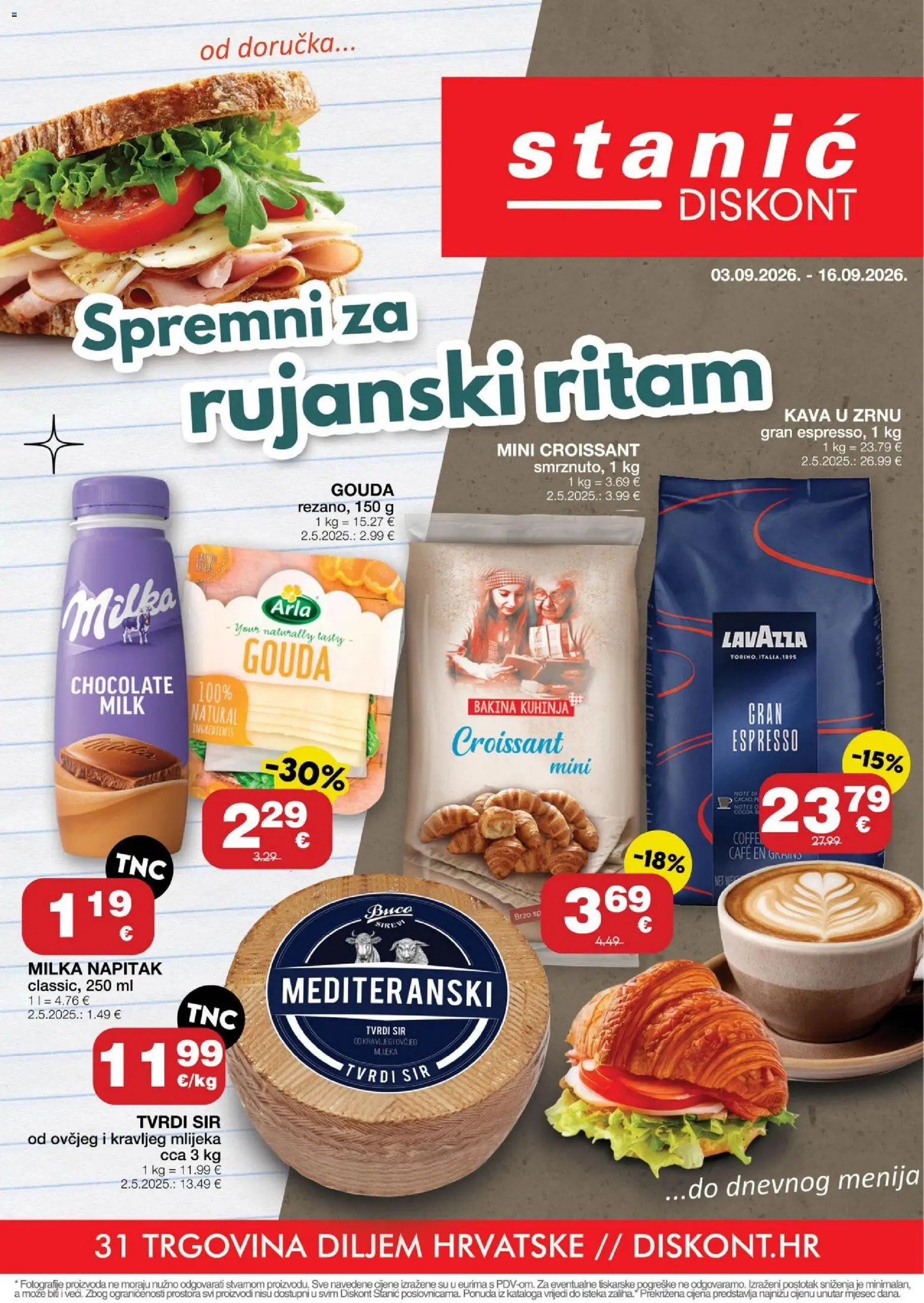 Stanić Diskont katalog | vrijedi od 03.09.2026 | Stranica: 1 | Proizvodi: Espresso, Kava u zrnu, Napitak, Gouda