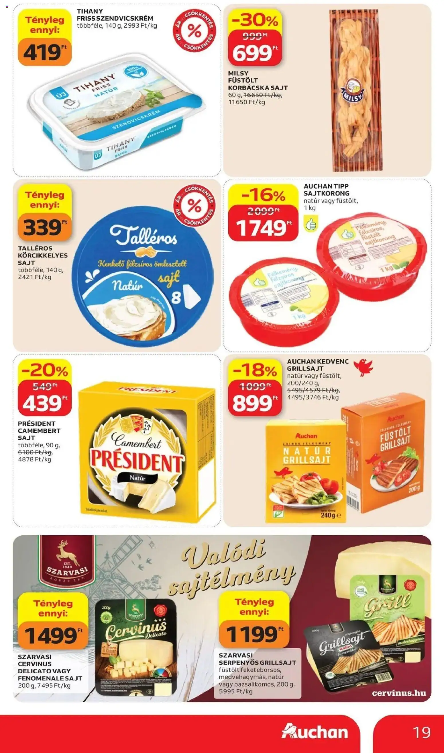 Auchan akciós ujság - amely érvényes a következő dátumtól: 11.06.2026 | Oldal: 19 | Termékek: Szendvicskrém, Grill, Grillsajt, Sajt