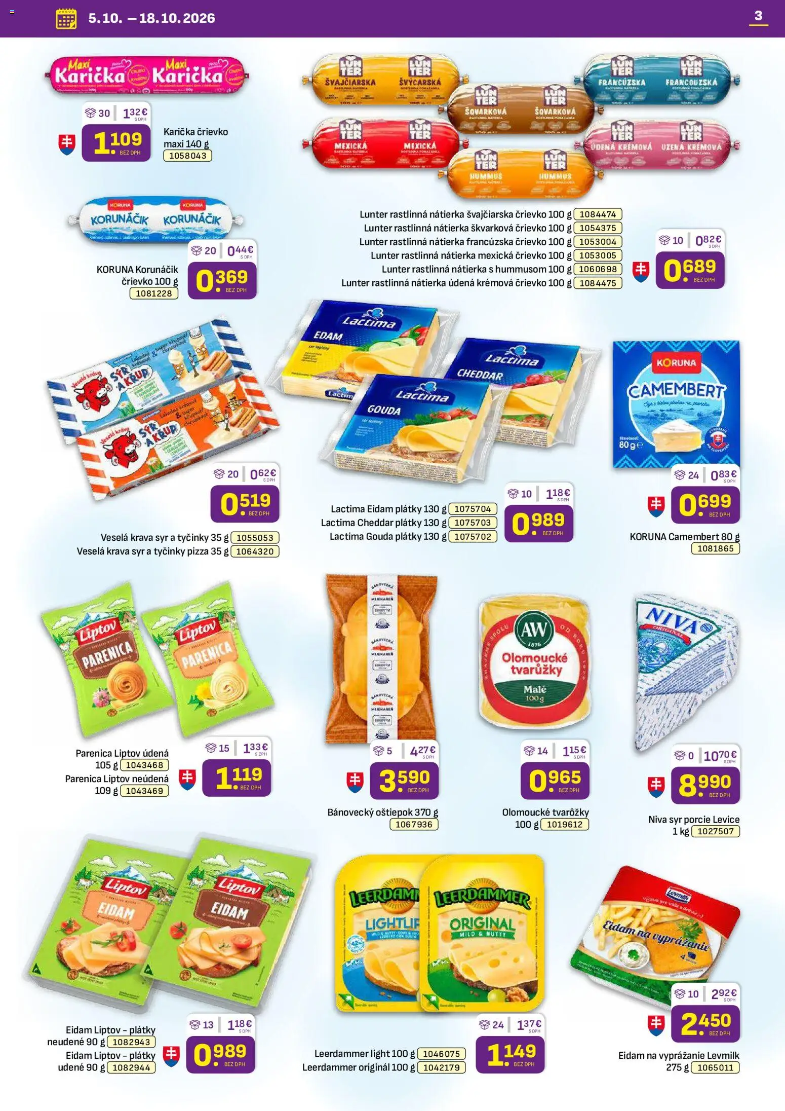 Nové Libex akcie – leták je platný od 05.10.2026 | Strana: 3 | Produkty: Pizza, Gouda, Niva, Tvarôžky