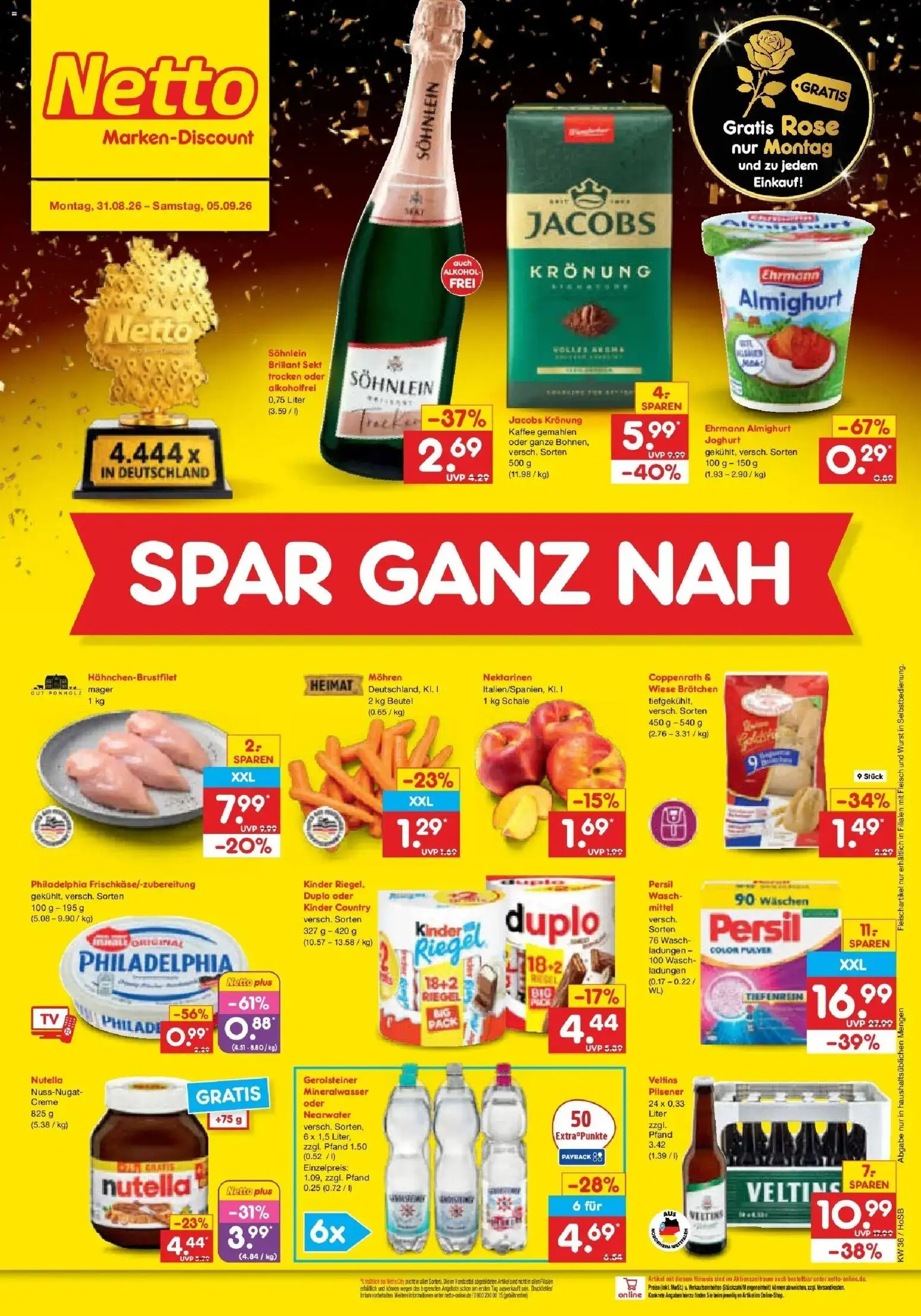 Netto Marken-Discount Prospekt Hannover (ab 31.08.2026) » Angebote | Seite: 2 | Produkte: Kaffee, Philadelphia, Kinder country, Gerolsteiner