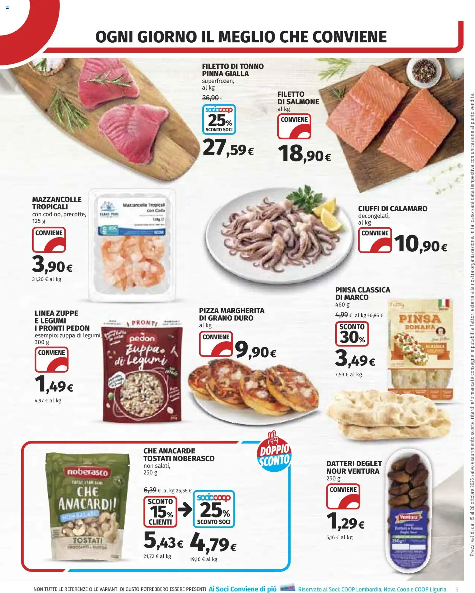 Volantino COOP del 15/10/2026 | Pagina: 5 | Prodotti: Filetto di salmone, Zuppe, Anacardi, Tonno