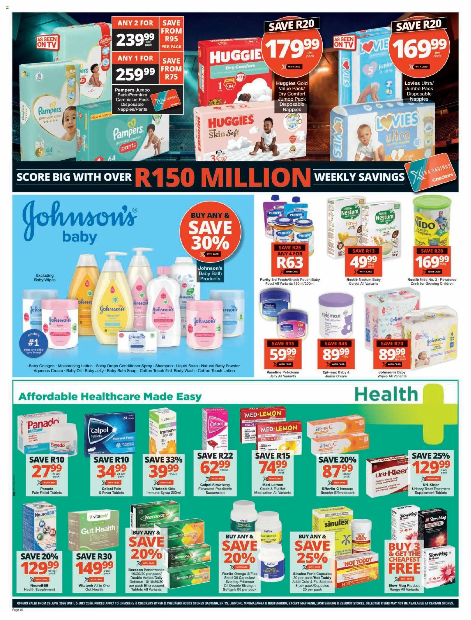 New Checkers catalogue – valid from 29/06/2026 | Page: 10 | Products: Pants, Bath, Nappies, Lotion