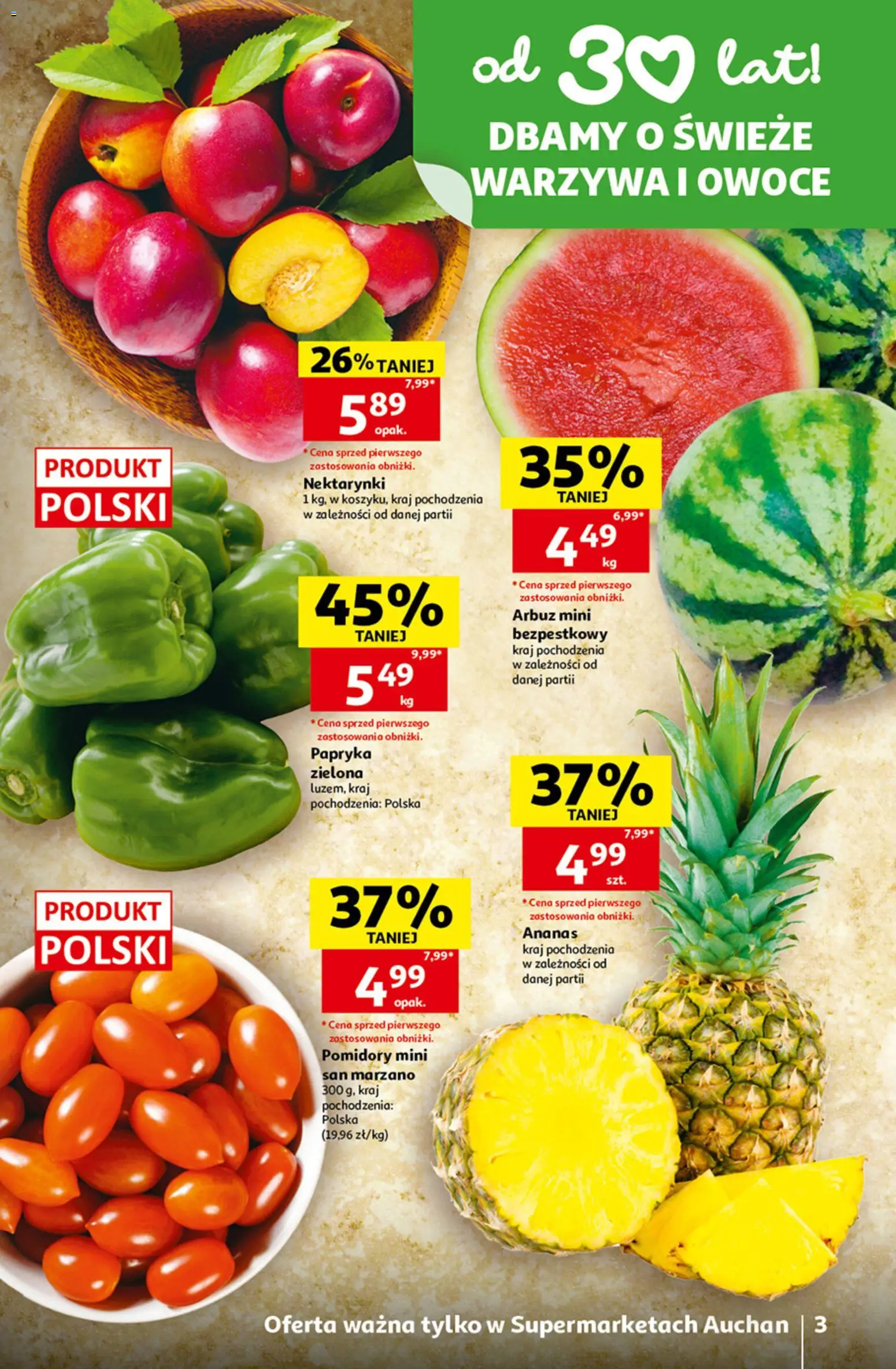 Auchan gazetka od 23.07.2026 | Strona: 3 | Produkty: Arbuz, Pomidory, Ananas, Owoce