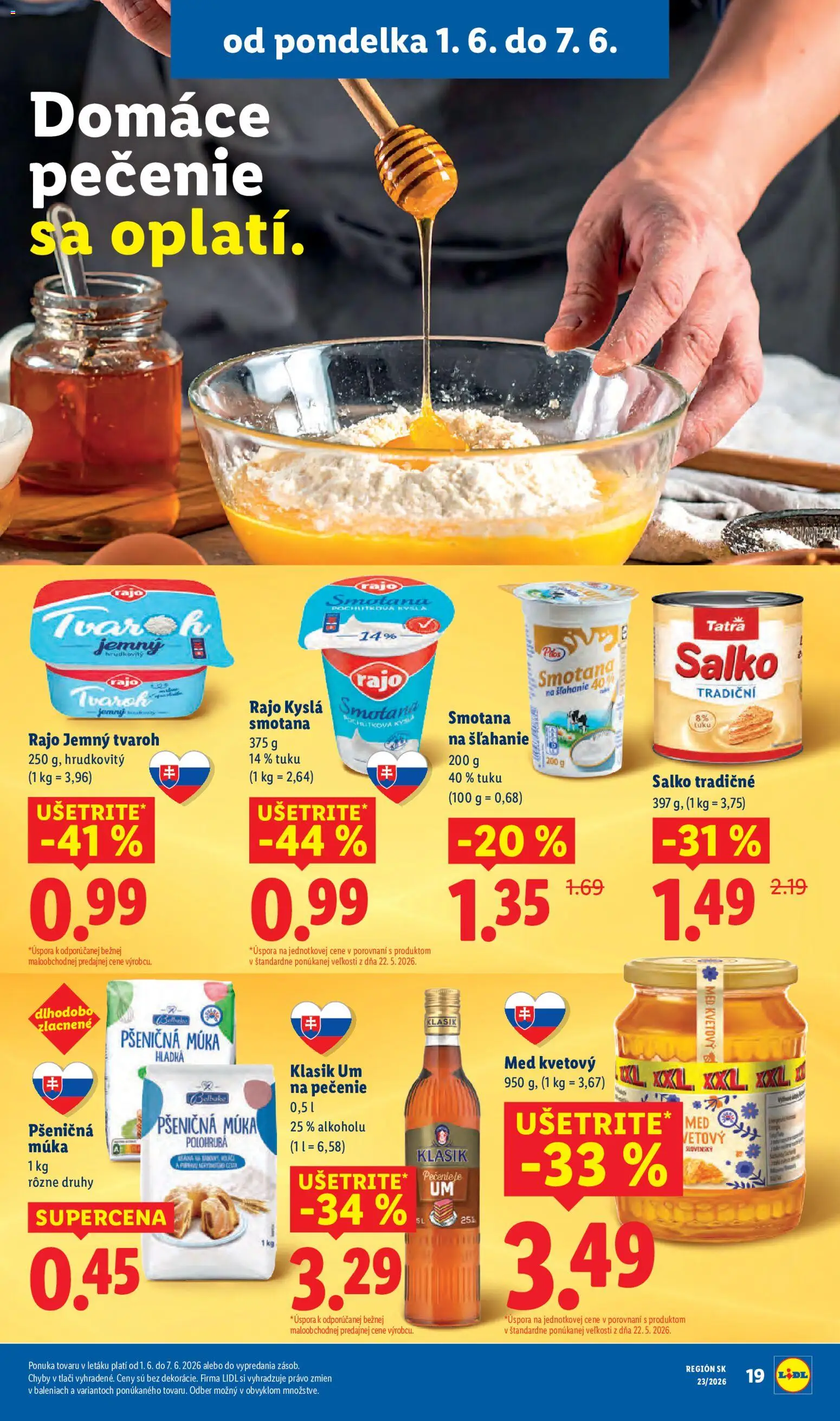 Nové Lidl akcie – leták je platný od 01.06.2026 | Strana: 29 | Produkty: Múka, Tvaroh, Med, Smotana na šľahanie
