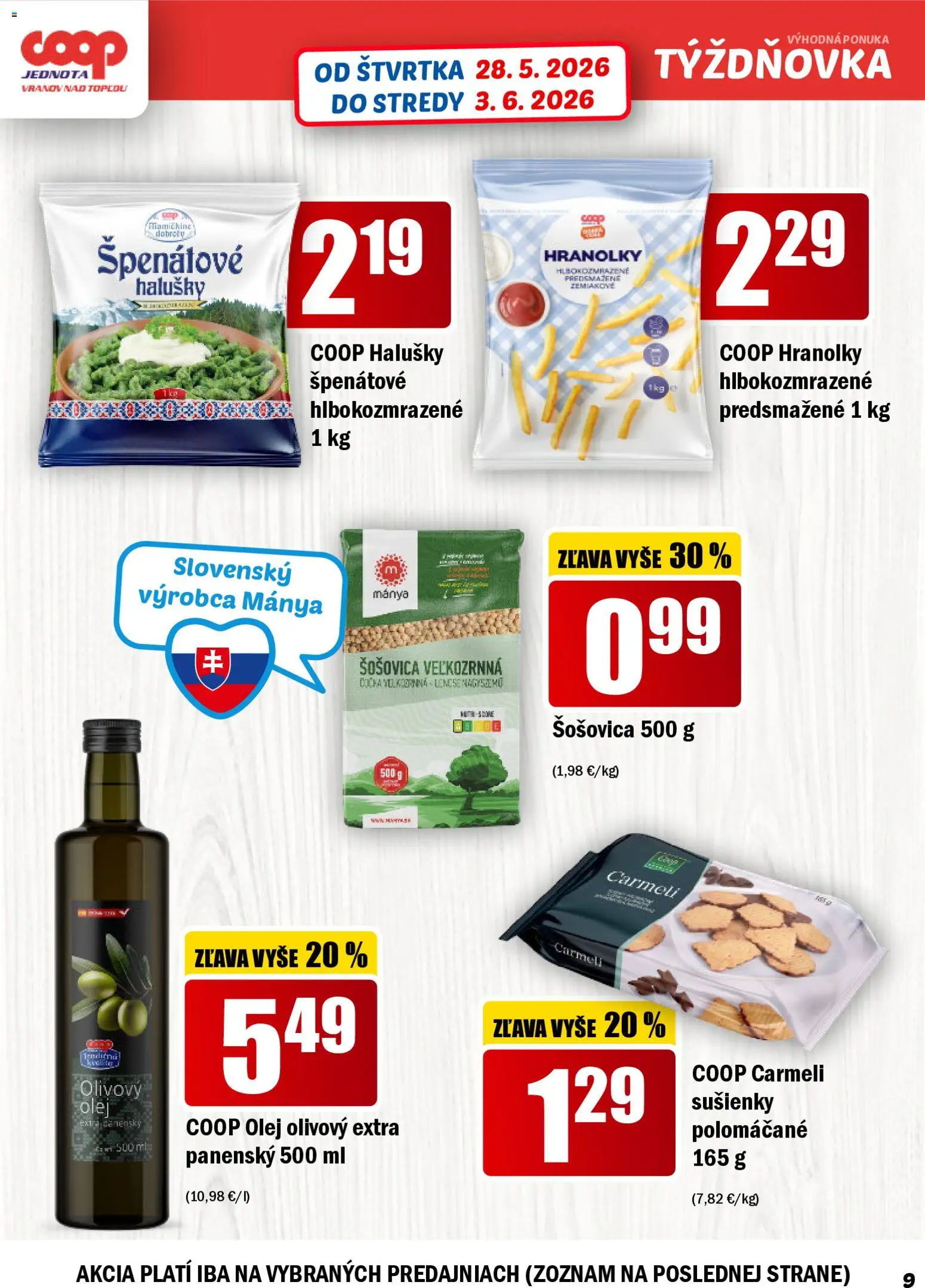 Nové COOP Jednota akcie – leták je platný od 28.05.2026 | Strana: 9 | Produkty: Olej, Šošovica