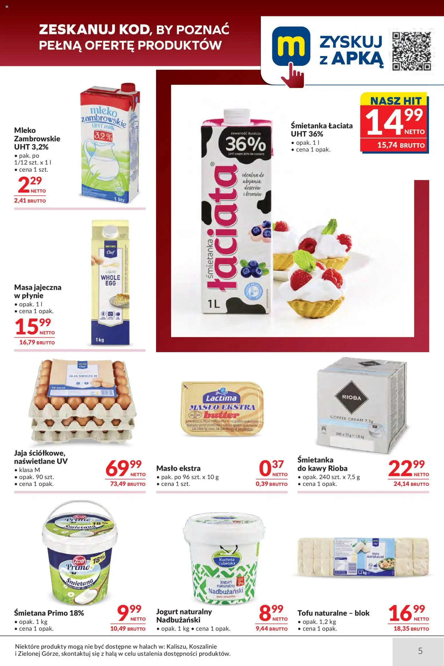 Makro gazetka - Oferta dla gastronomii od 29.09.2026 | Strona: 5 | Produkty: Jogurt naturalny, Mleko UHT, Śmietana, Jaja