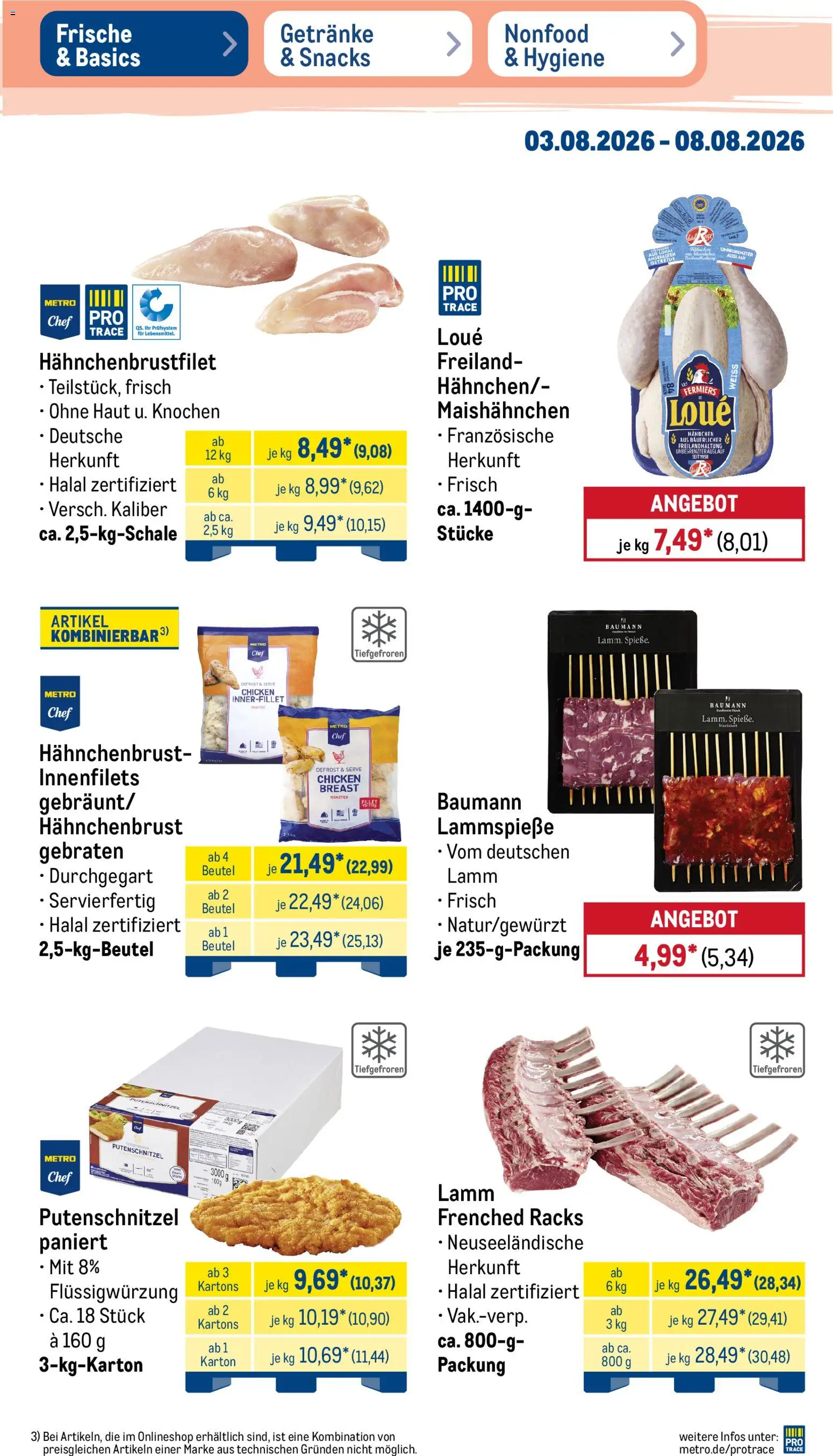 Metro Non Food & Hygiene – gültig ab 03.08.2026 | Seite: 34 | Produkte: Hahnchen, Putenschnitzel, Getreide, Hahnchenbrust