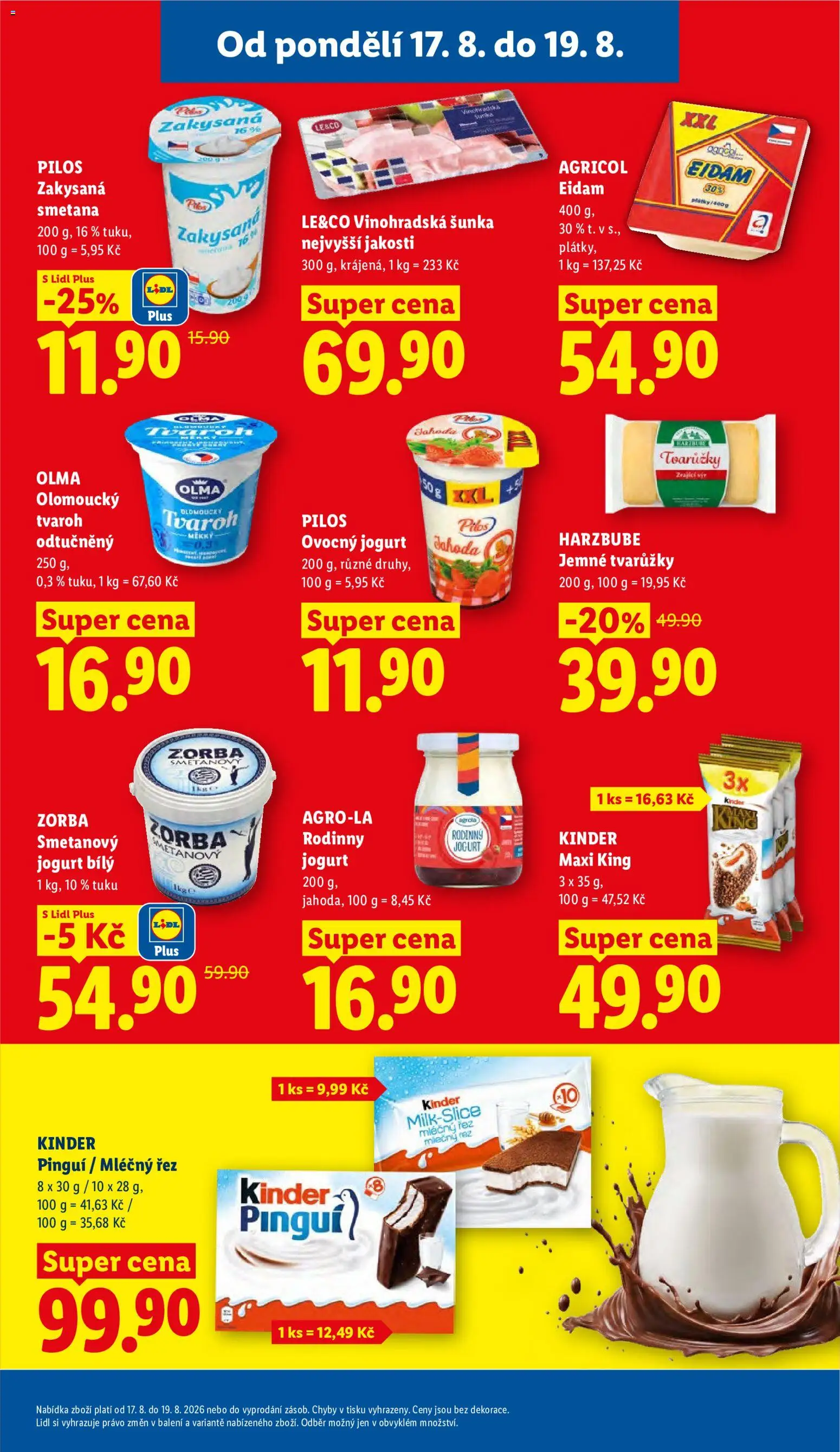 Lidl leták od 17.08.2026 | Strana: 25 | Produkty: Tvarůžky, Smetana, Maxi king, Bílý jogurt