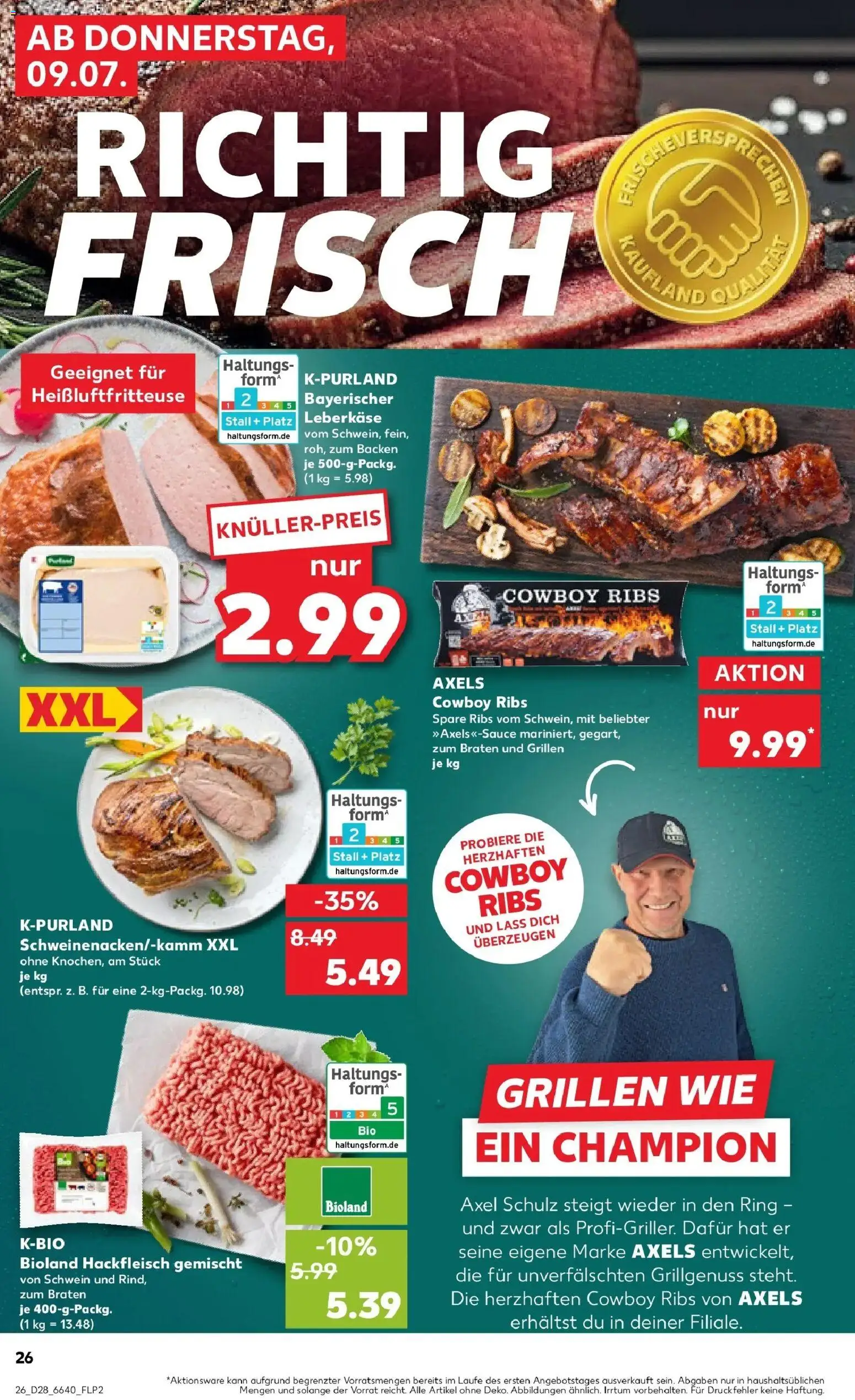 Kaufland Prospekt Waldkraiburg – gültig ab 09.07.2026 | Seite: 26 | Produkte: Spare ribs, Heißluftfritteuse, Hackfleisch, Leberkase