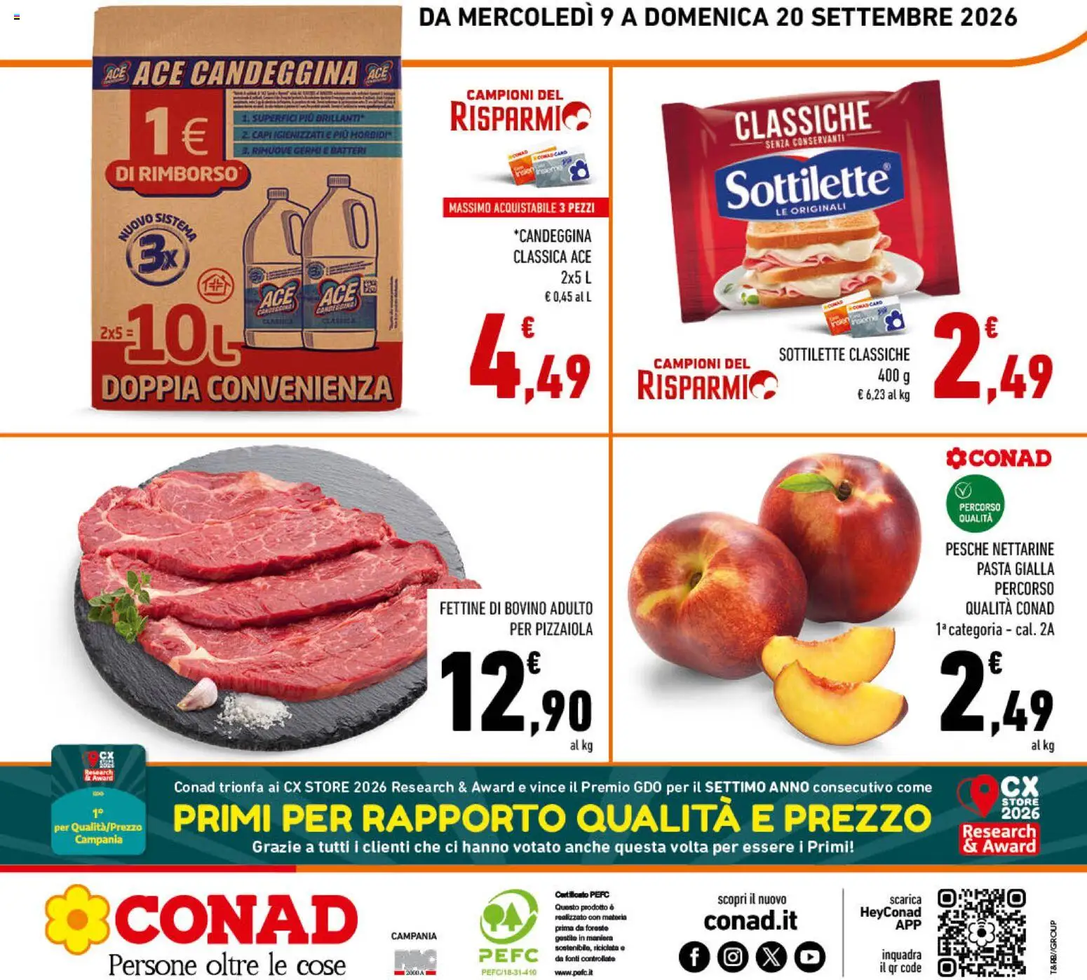Volantino Conad del 09/09/2026 | Pagina: 24 | Prodotti: Bovino, Pasta, Nettarine, Pesche