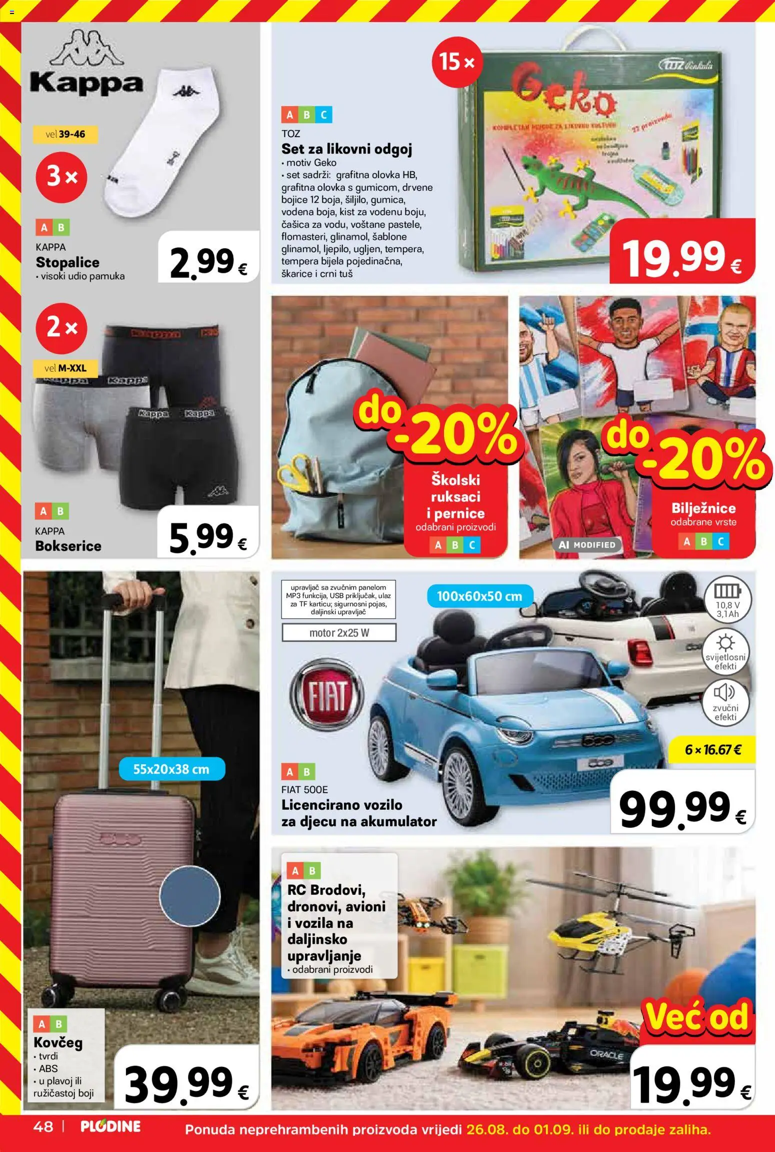 Plodine katalog | vrijedi od 02.09.2026 | Stranica: 48 | Proizvodi: Bokserice, Škare, MP3, Drvene bojice