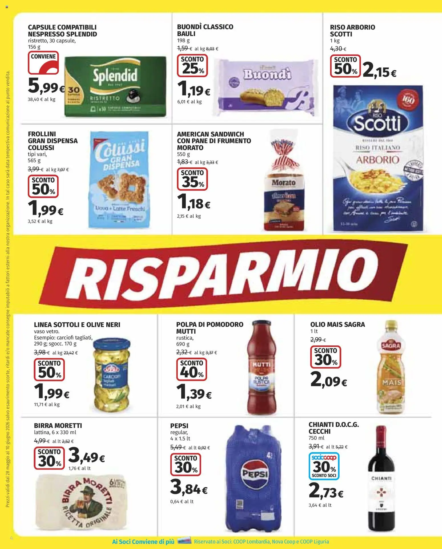 Volantino COOP del 28.05.2026 | Pagina: 4 | Prodotti: Birra, Birra Moretti, Carciofi, Vaso