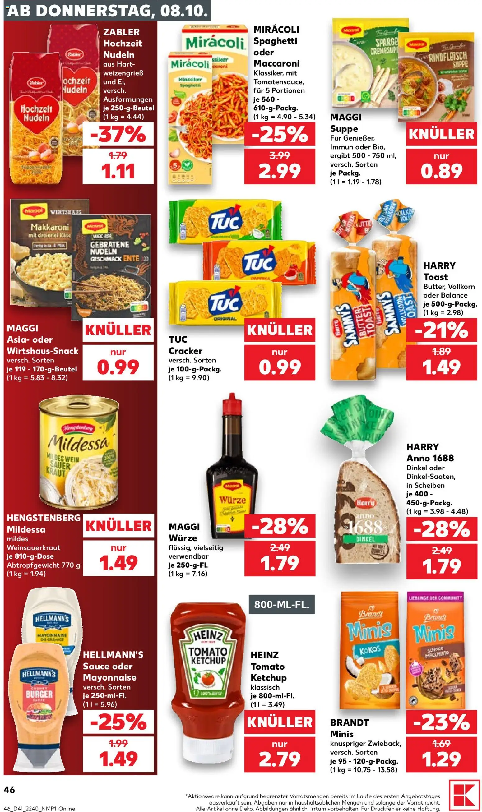 Kaufland Německo leták od 08.10.2026 | Strana: 46 | Produkty: Burger, Maggi, Hellmann's, Kaše