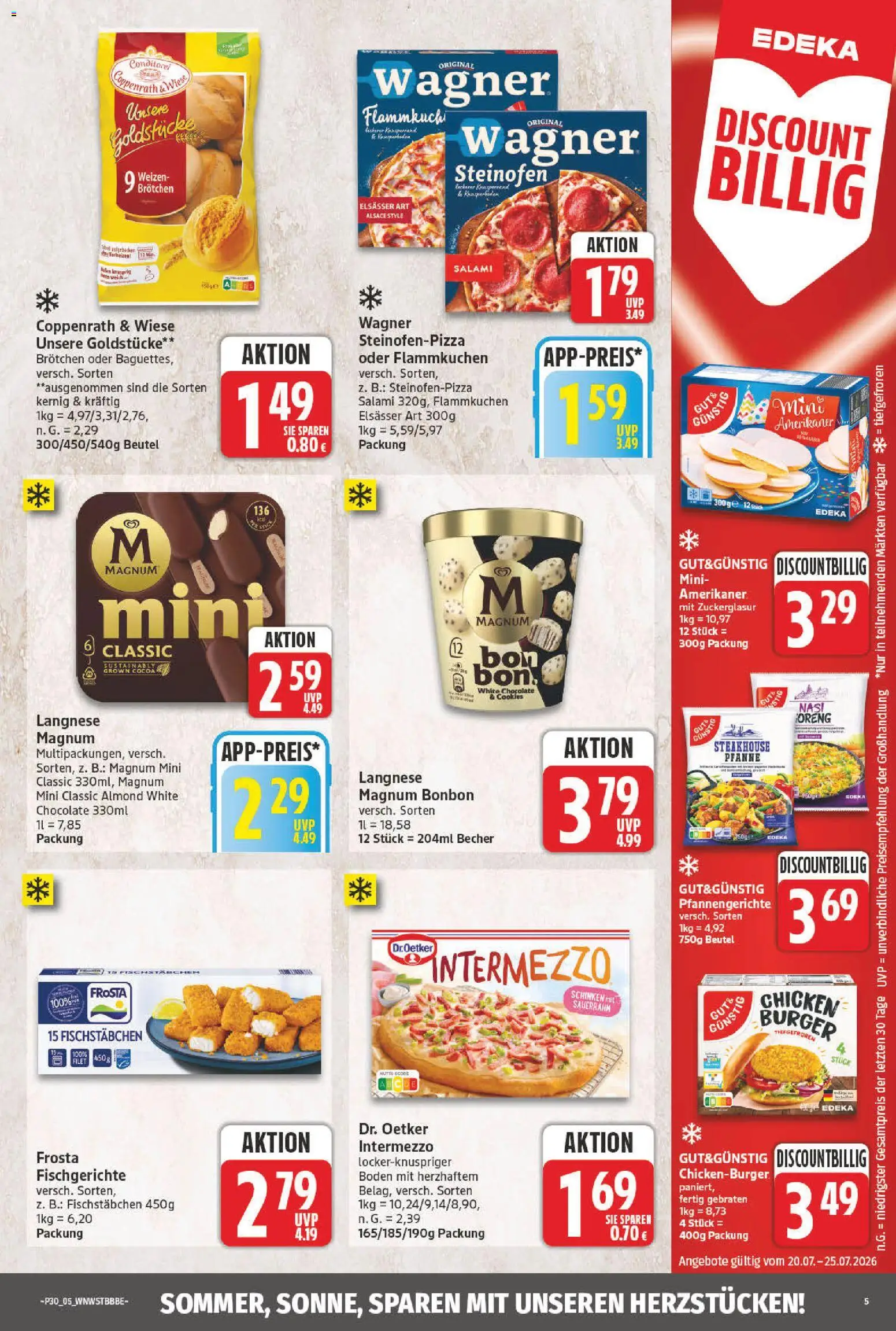 NP Discount Prospekt – gültig ab 20.07.2026 | Seite: 5 | Produkte: Langnese, Fischstabchen, Salami, Sauerrahm