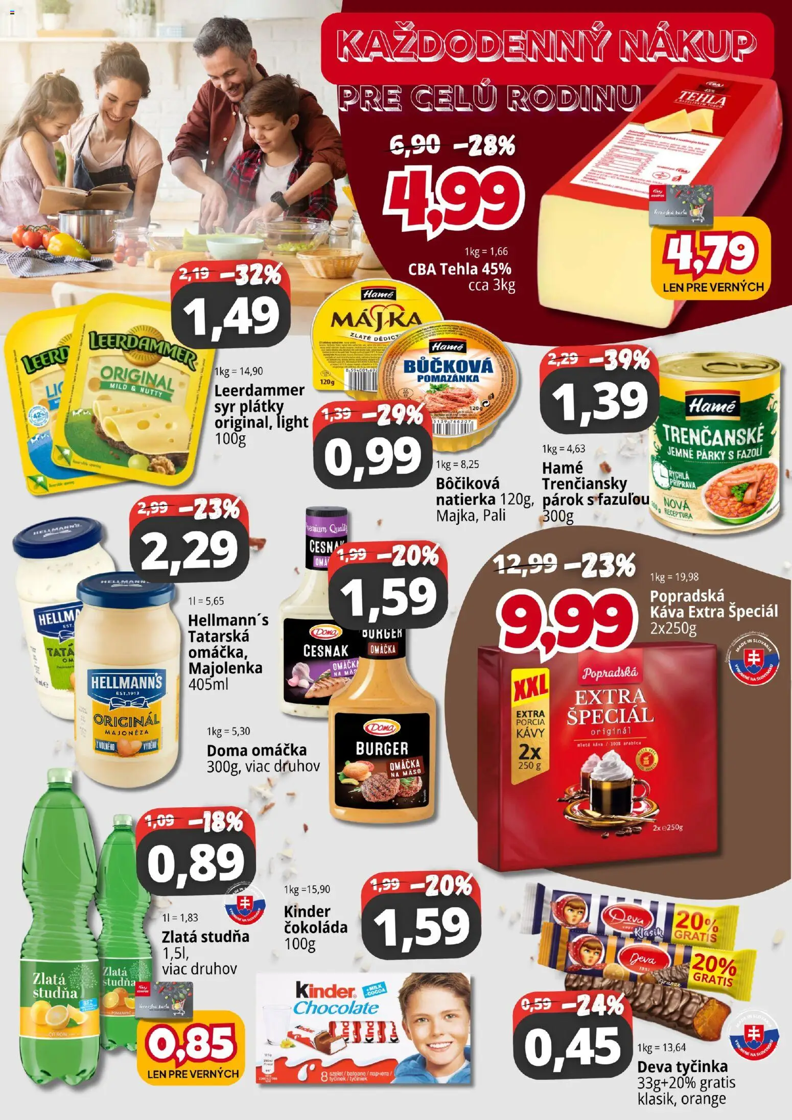 Nové CBA Komfos akcie – leták je platný od 01.07.2026 | Strana: 2 | Produkty: Káva, Kinder, Čokoláda, Párky