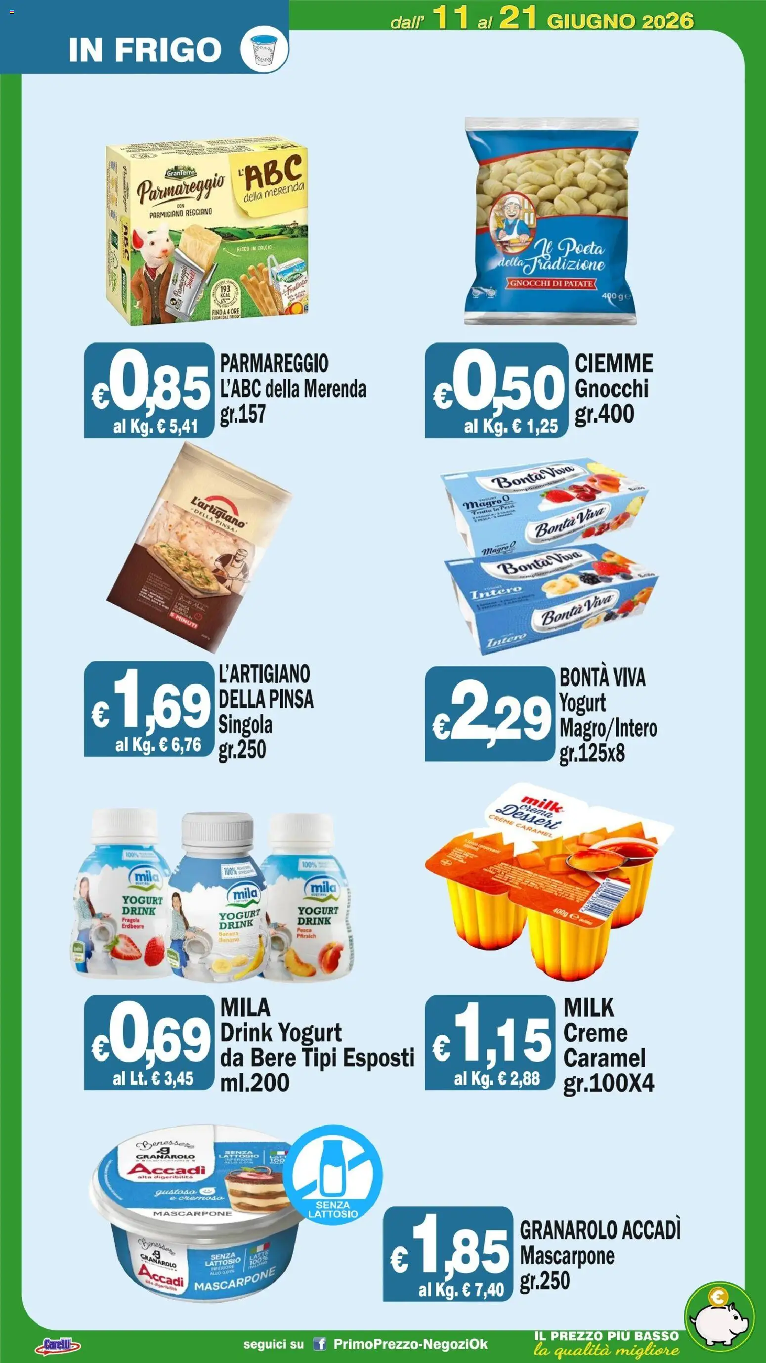 Volantino Primo Prezzo del 11.06.2026 | Pagina: 48 | Prodotti: Banane, Latte, Pesca, Mascarpone
