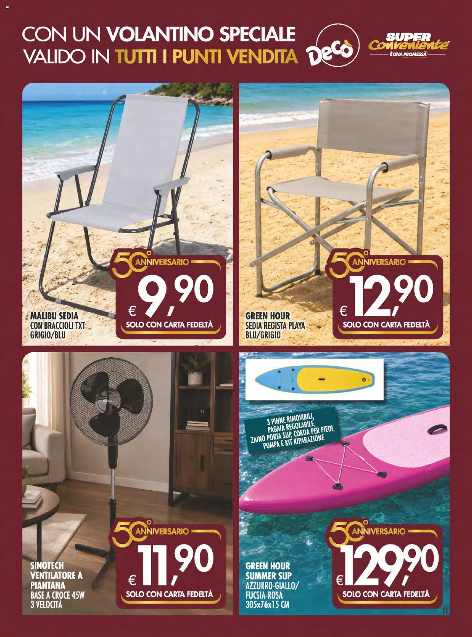 Volantino SuperConveniente del 28.05.2026 | Pagina: 11 | Prodotti: Ventilatore, Zaino, Pinne, Sedia