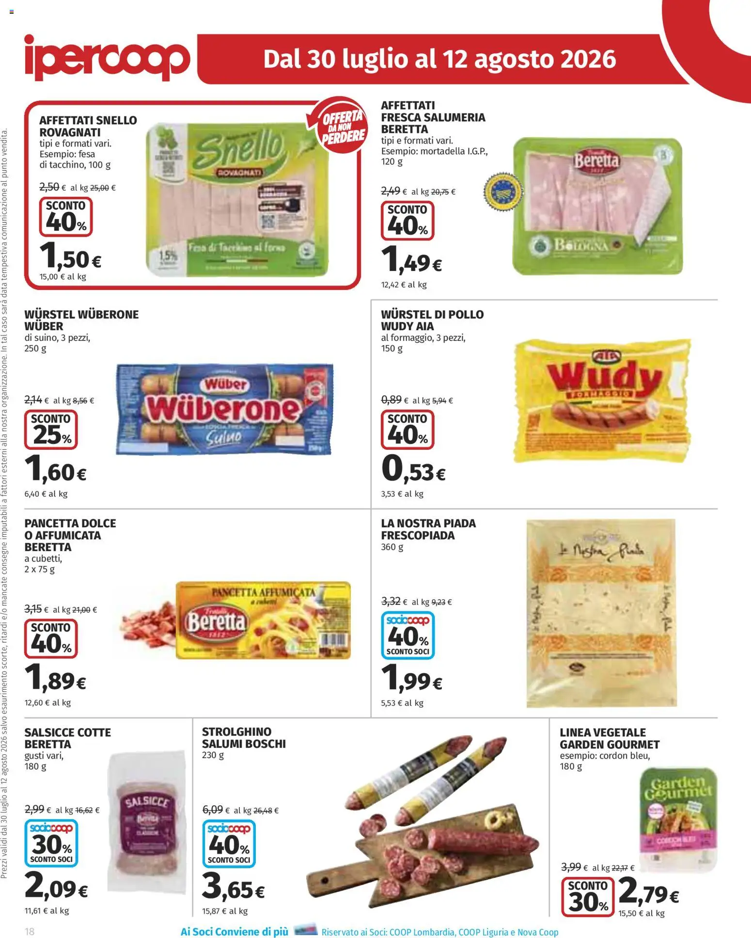 Volantino Ipercoop del 30/07/2026 | Pagina: 18 | Prodotti: Pollo, Wurstel, Data, Mortadella