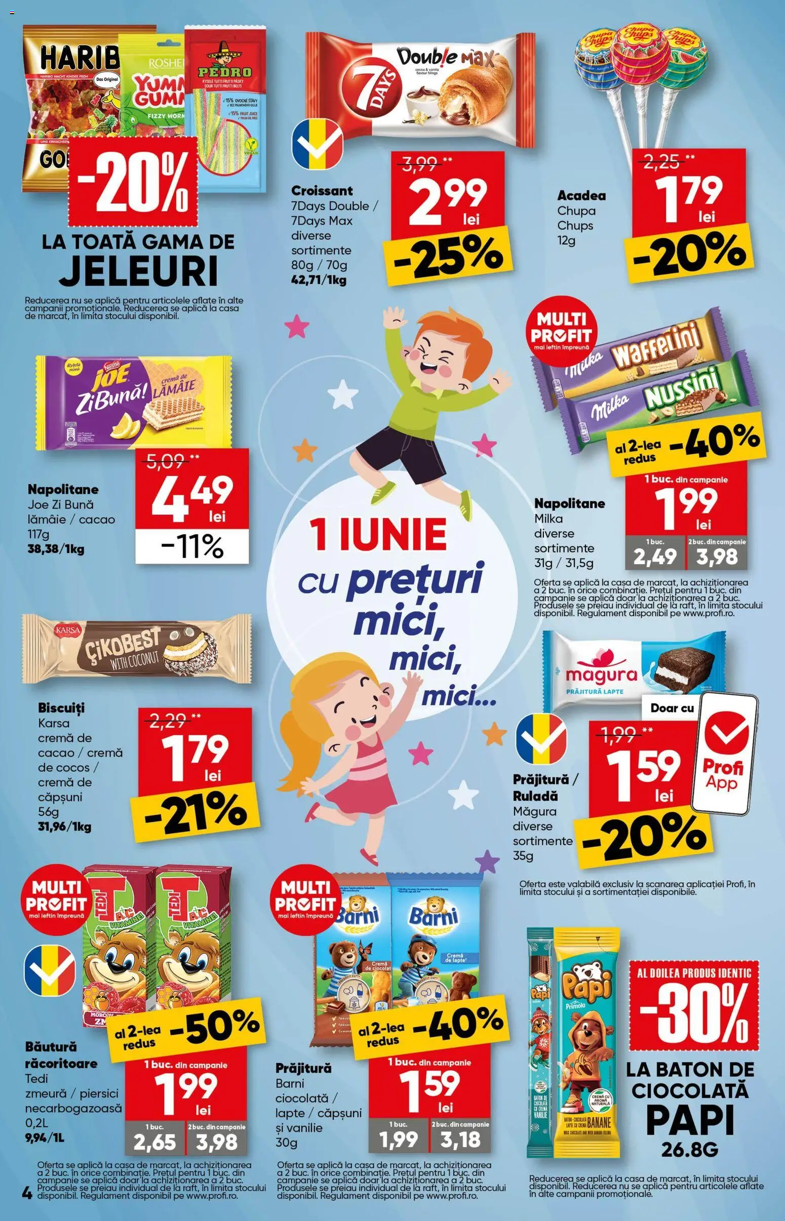 Noul catalog Profi – valabil de la 27.05.2026 | Pagină: 4 | Produse: Prăjitură, Lapte, Banane, Biscuiți